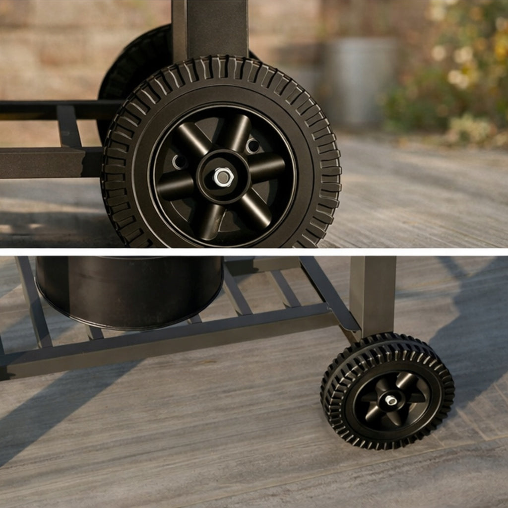 CHARCOAL GRILL GARDEN CAST IRON GRATE WITH ASHTRAY COVER + THERMOMETER Grate length 43 cm