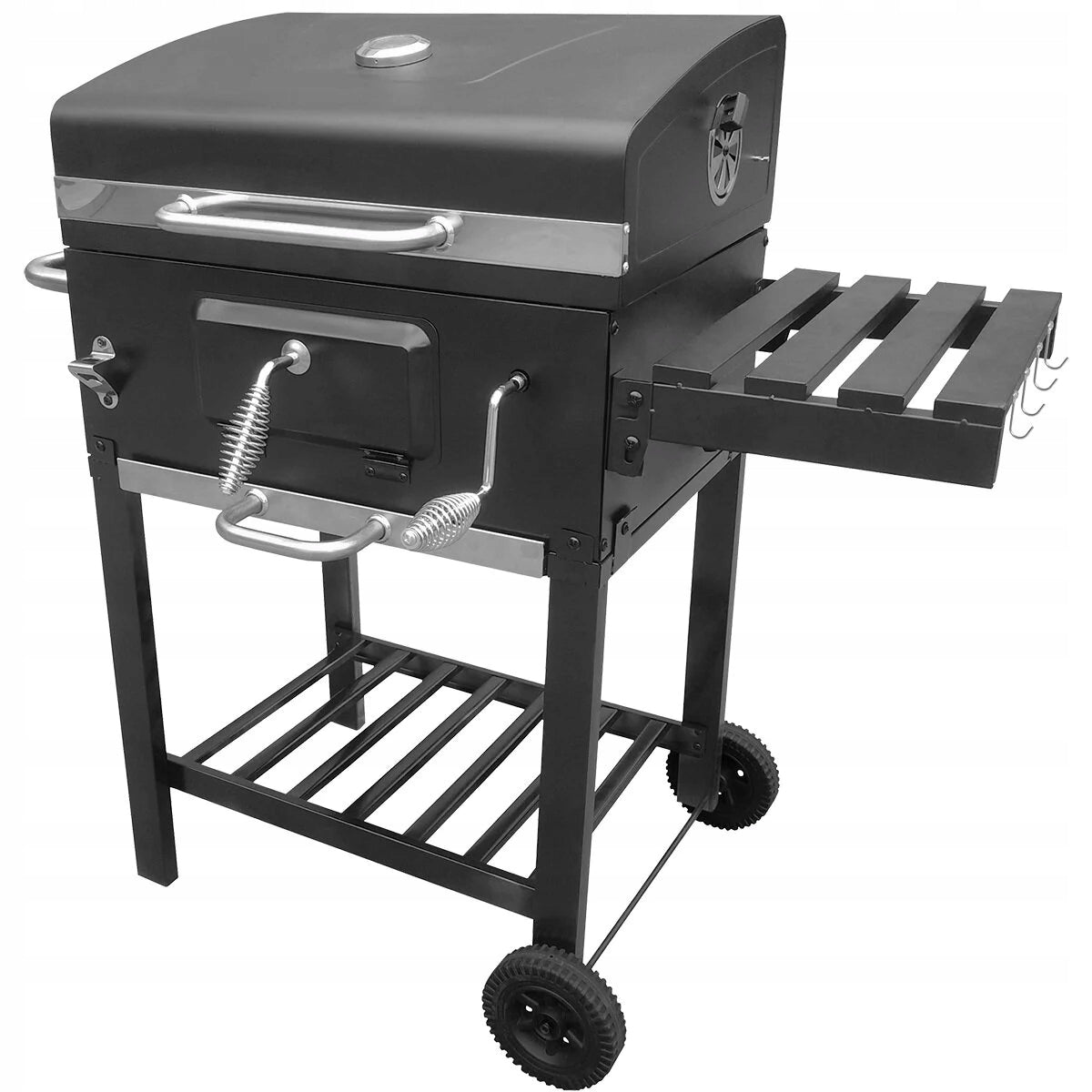 CHARCOAL GRILL GARDEN CAST IRON GRATE WITH LID ASHTRAY+THERMOMETER 58x42 cm