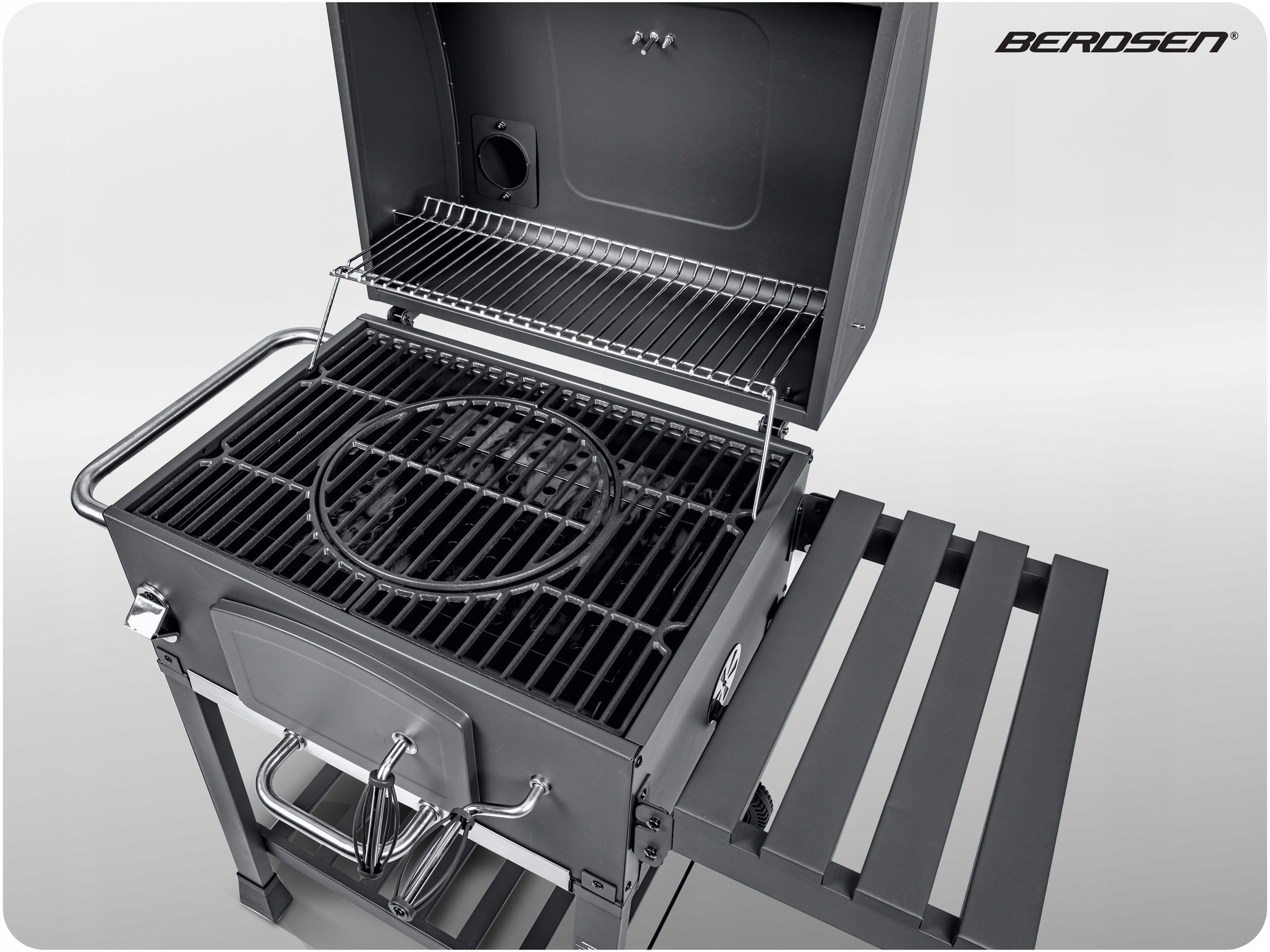 CHARCOAL GRILL GARDEN CHIMNEY CAST IRON GRATE 57 x 43cm + THERMOMETER LARGE Grill width 109.5 cm