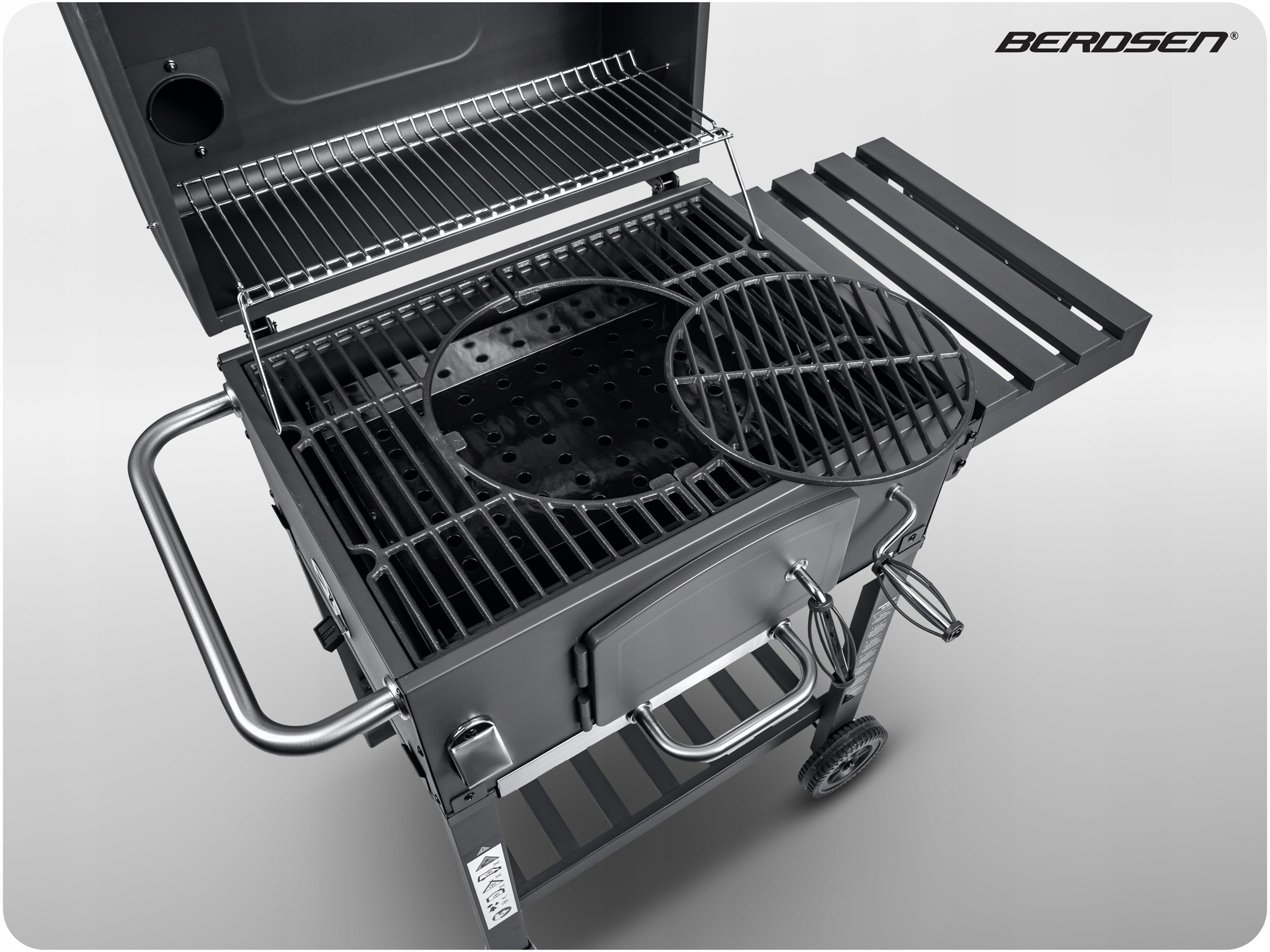 CHARCOAL GRILL GARDEN CHIMNEY CAST IRON GRATE 57 x 43cm + THERMOMETER LARGE Manufacturer Berdsen