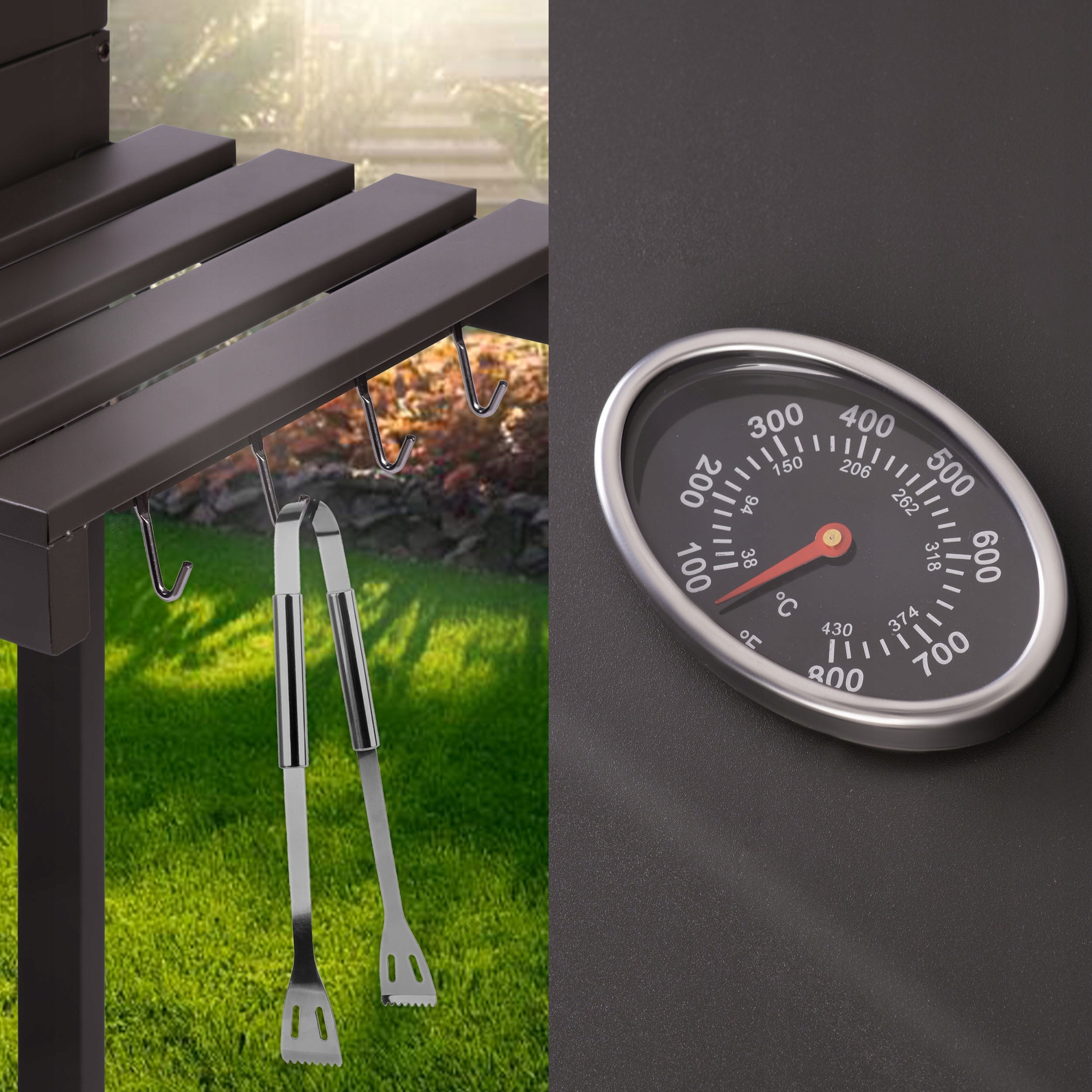 CHARCOAL GRILL GARDEN CHIMNEY CAST IRON GRATE WITH ASHTRAY COVER + THERMOMETER Manufacturer code 389300