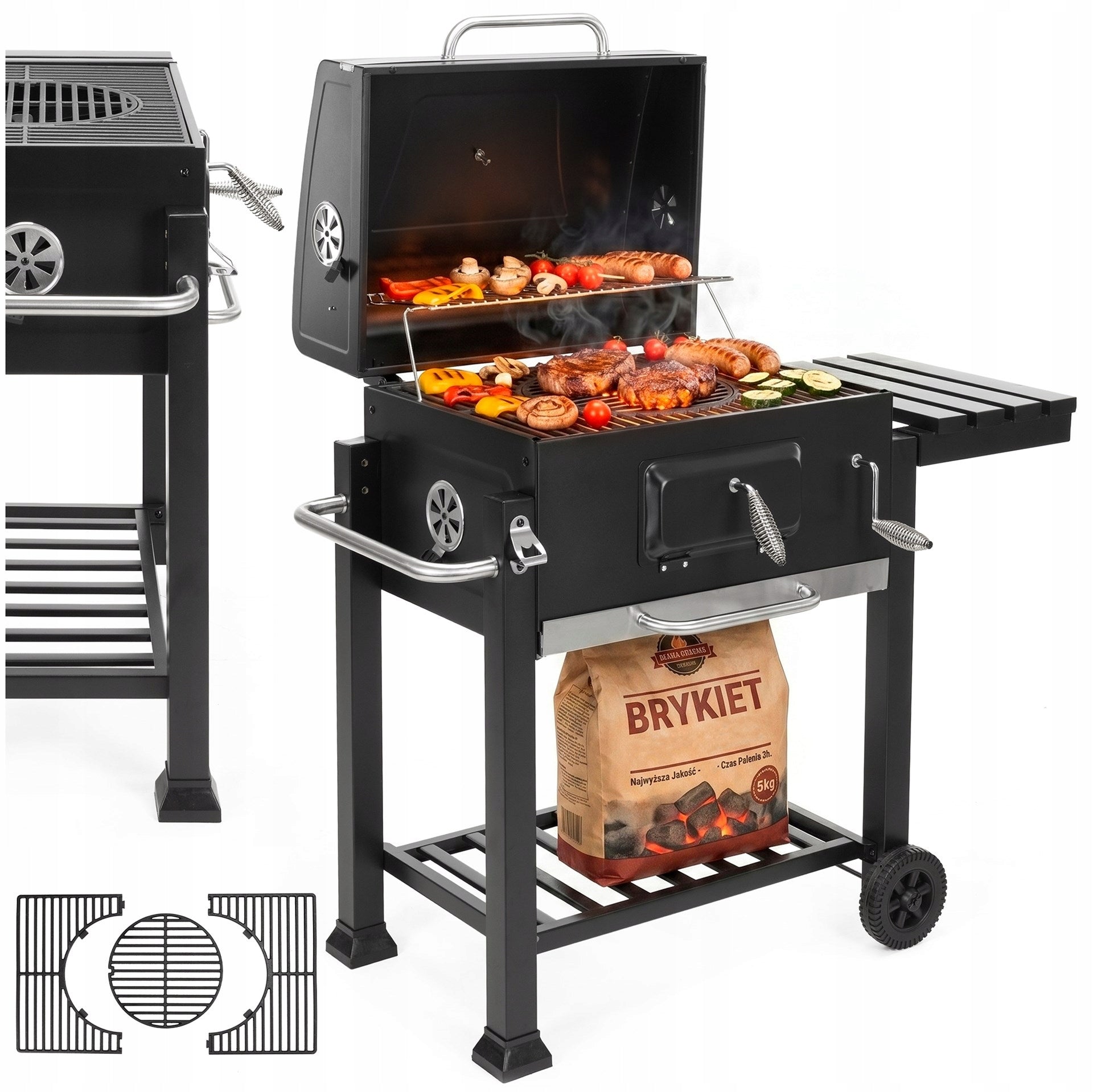 CHARCOAL GRILL GARDEN ENAMEL GRATE WITH COVER ASHTRAY +THERMOMETER XXL Grill height 136 cm