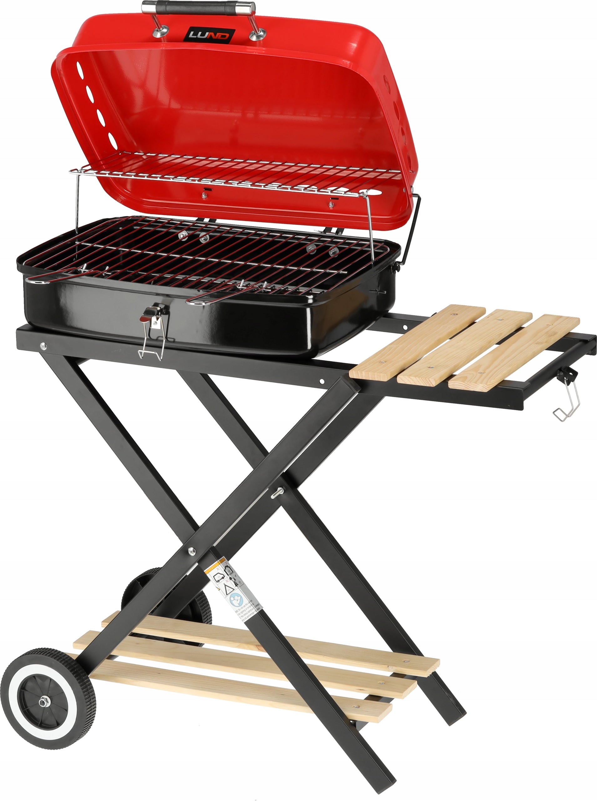 CHARCOAL GRILL GARDEN FOLDING PORTABLE 45x33,5cm CHROME GRATE LUND Grill width 44 cm
