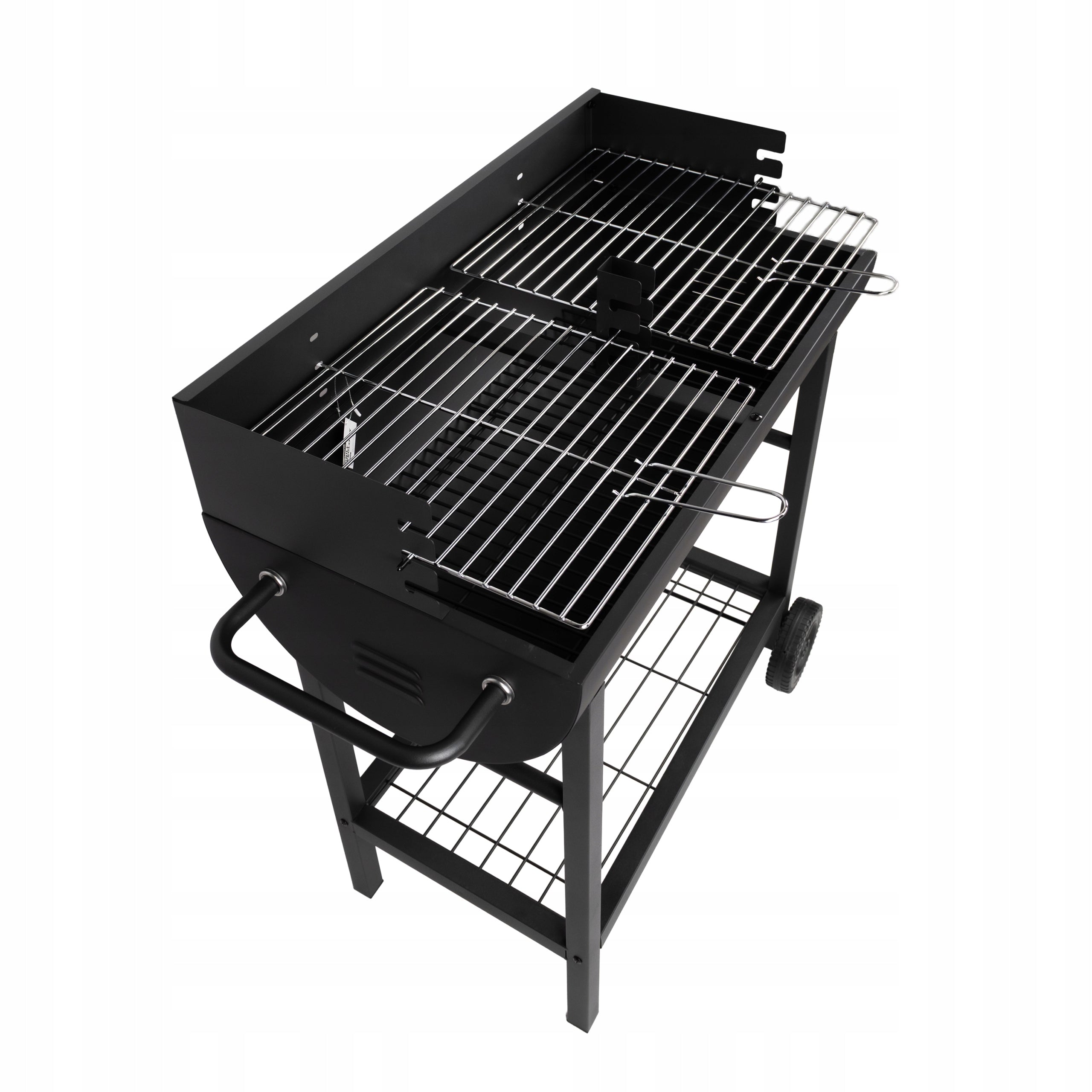 CHARCOAL GRILL GARDEN GRATE CHROME PLATED LARGE PORTABLE RECTANGULAR WHEELS Grill width 91 cm