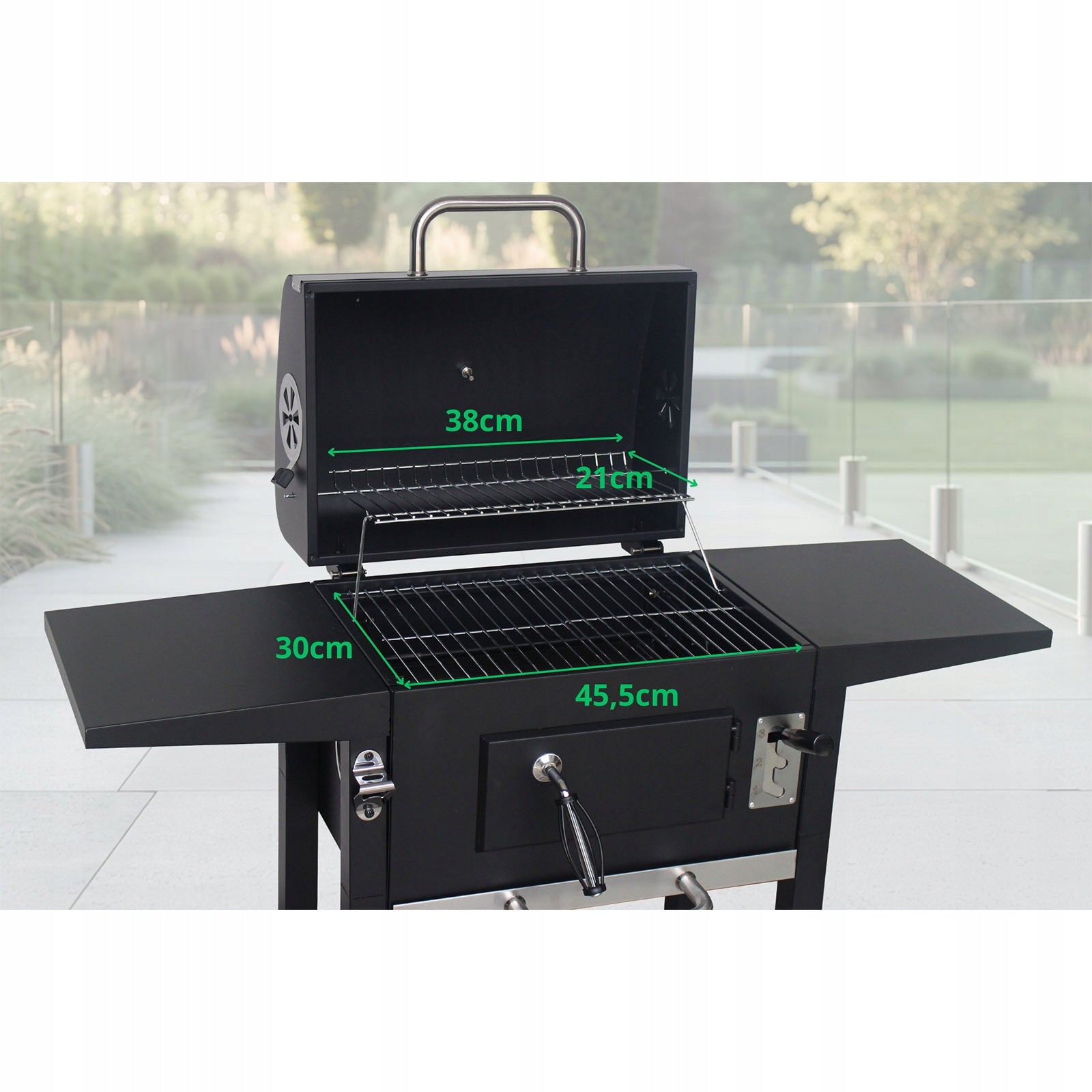 CHARCOAL GRILL GARDEN GRILL LARGE GRILL WITH LID WITH SHELVES BLACK PERU Grill height 95 cm
