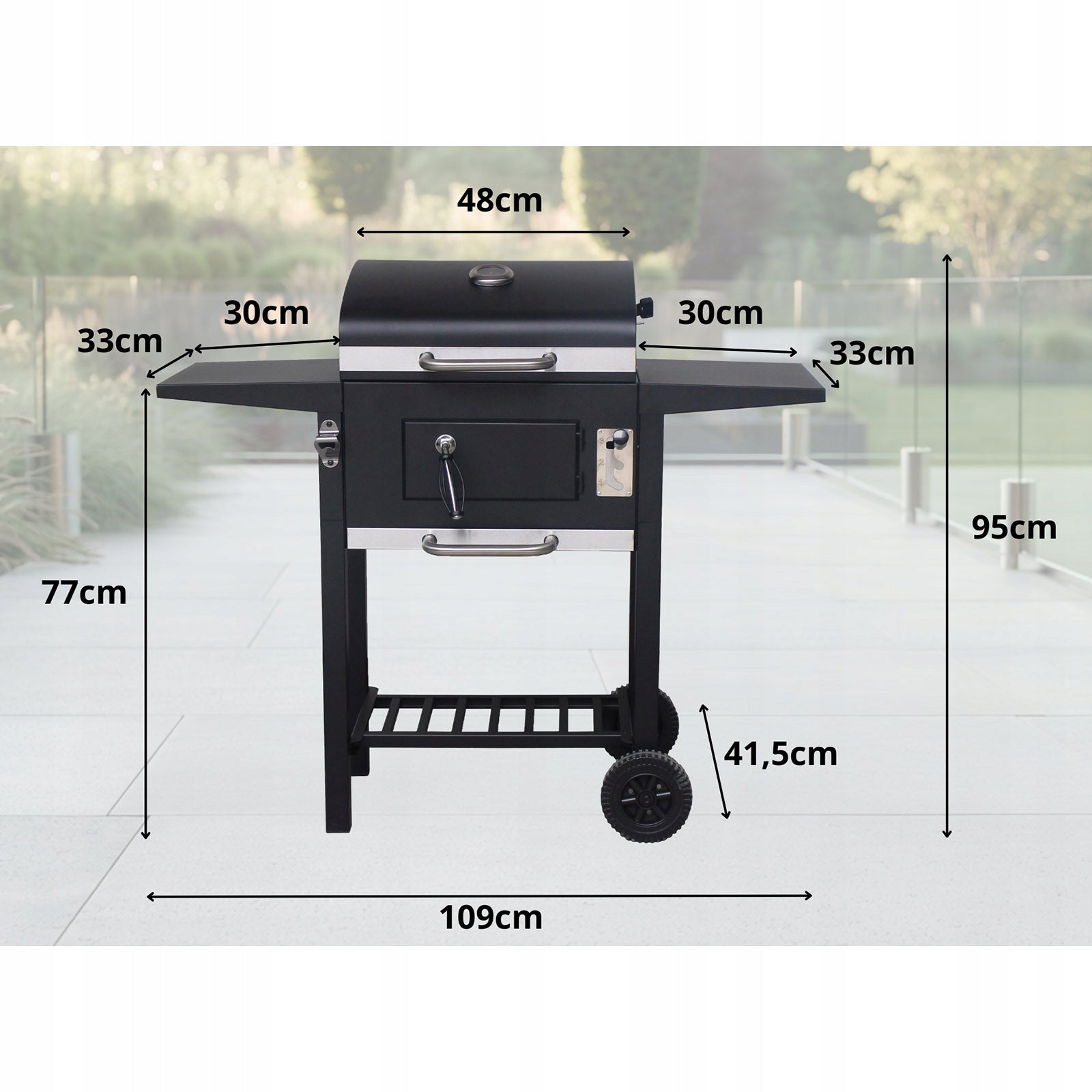 CHARCOAL GRILL GARDEN GRILL LARGE GRILL WITH LID WITH SHELVES BLACK PERU Grill width 109 cm