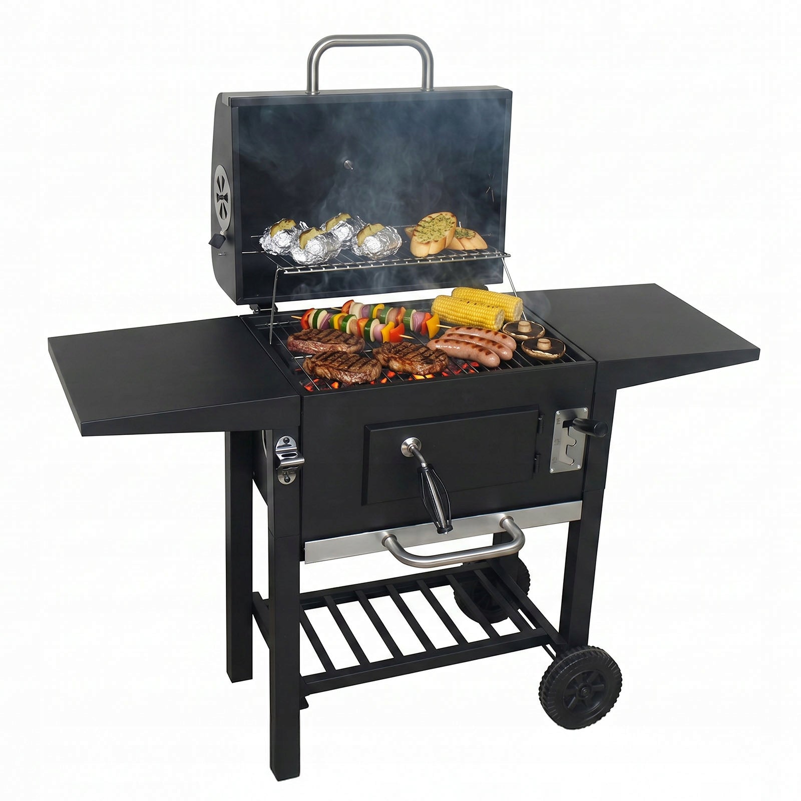 CHARCOAL GRILL GARDEN GRILL LARGE GRILL WITH LID WITH SHELVES BLACK PERU