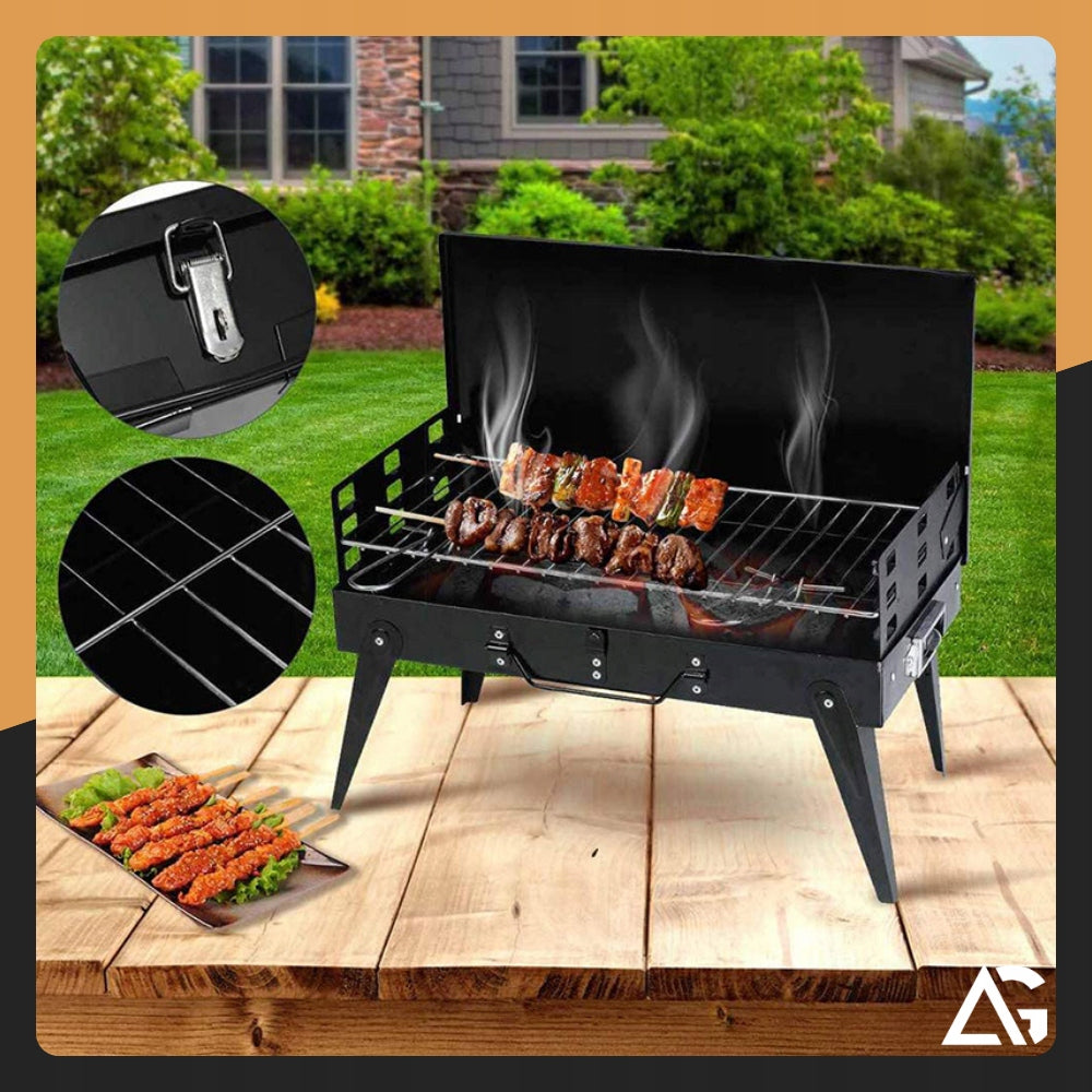 CHARCOAL GRILL GARDEN HIKING SUITCASE PORTABLE FOLDING BBQ ACCESSORIES Grate length 25 cm