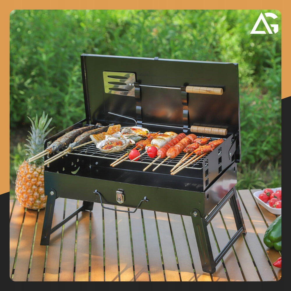 CHARCOAL GRILL GARDEN HIKING SUITCASE PORTABLE FOLDING BBQ ACCESSORIES Grill width 43 cm