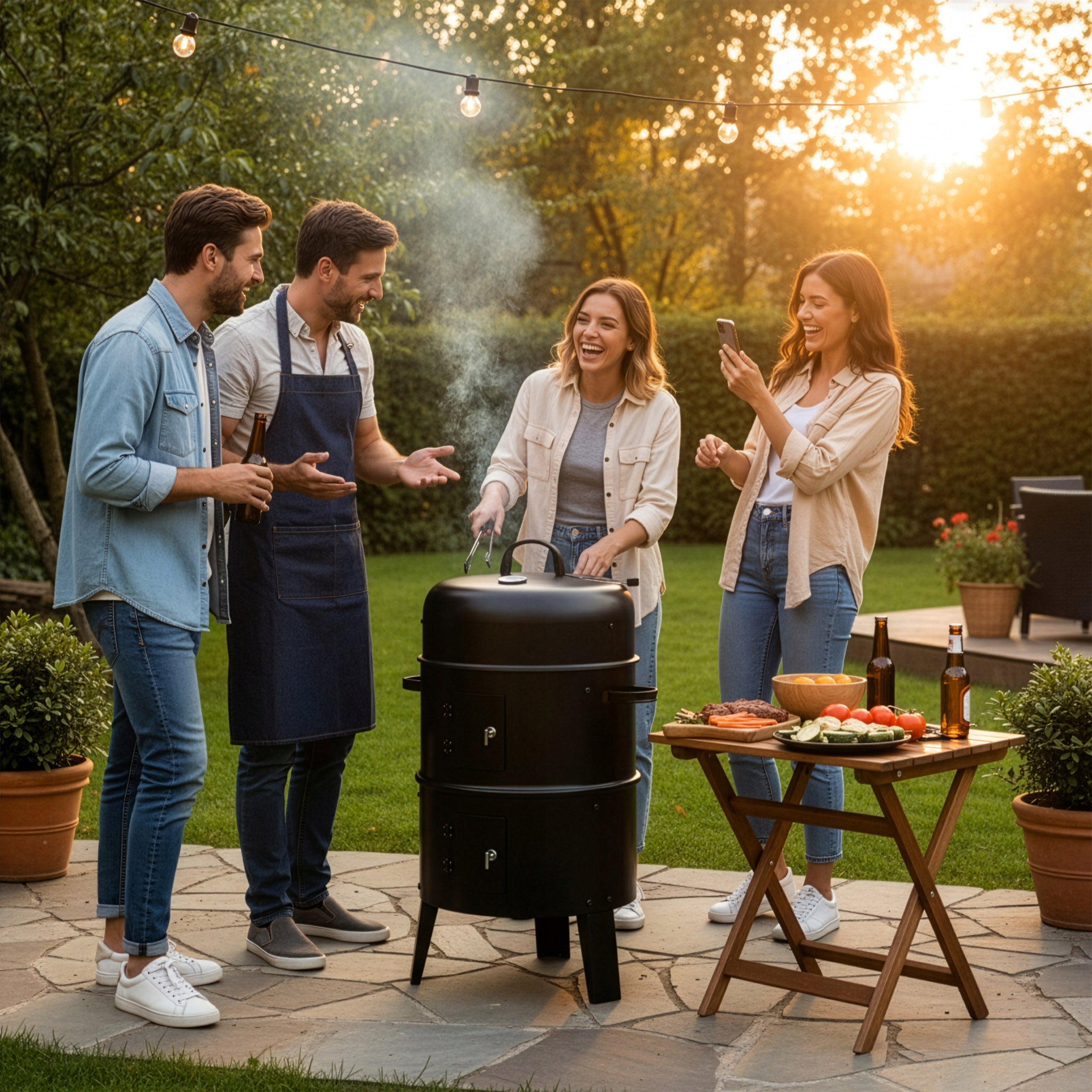 CHARCOAL GRILL GARDEN SMOKEHOUSE 3IN1 THERMOMETER 3X GRATE Packaging status original
