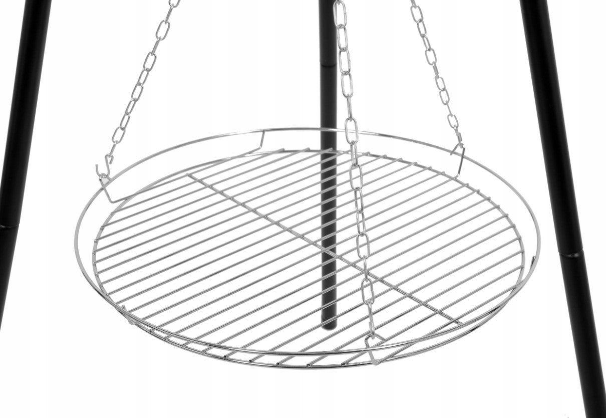 CHARCOAL GRILL GARDEN TRIPOD HEARTH CHROME HANGING GRATE 46CM Grill height 150 cm