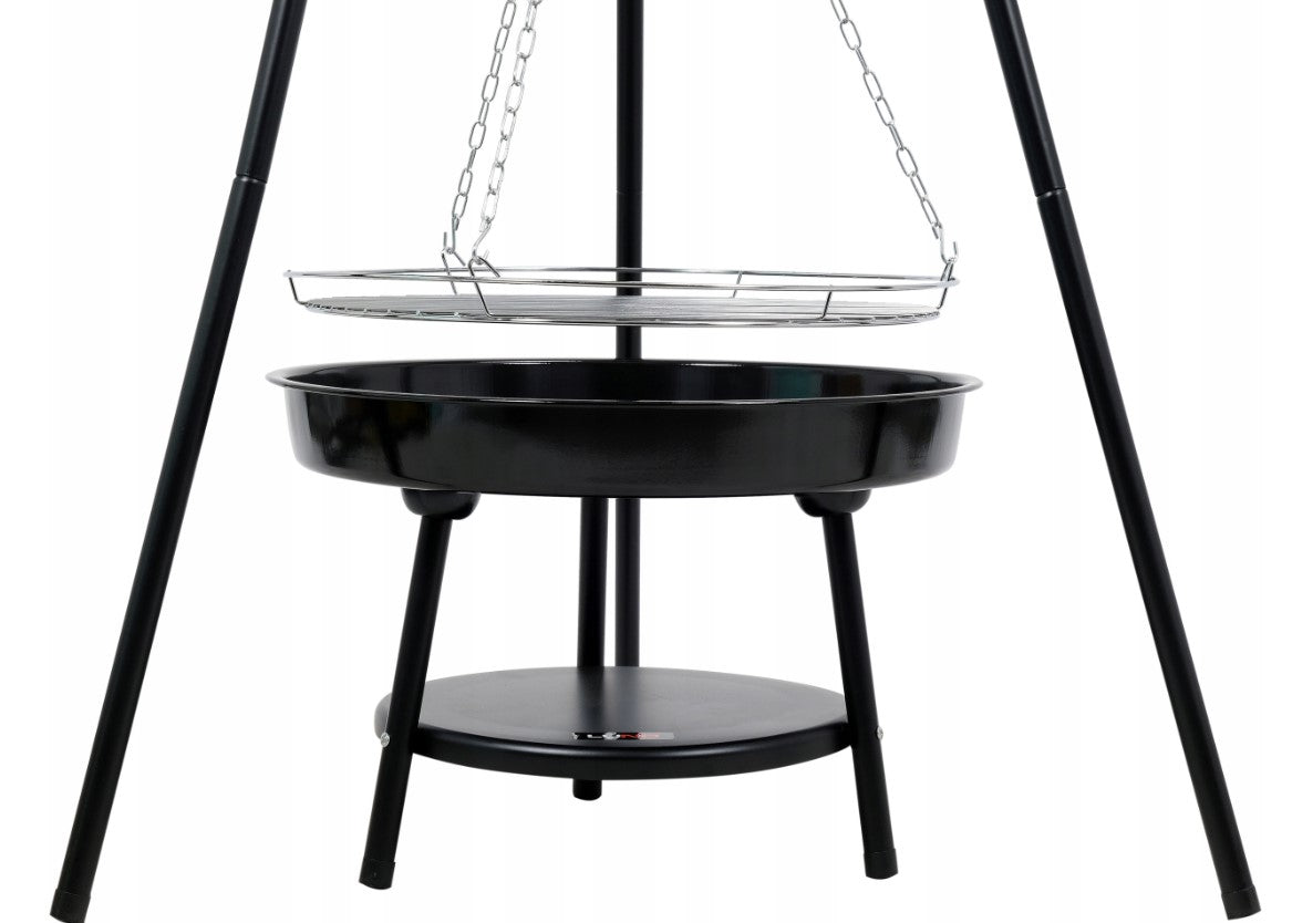 CHARCOAL GRILL GARDEN TRIPOD HEARTH CHROME HANGING GRATE 46CM Grill width 80 cm