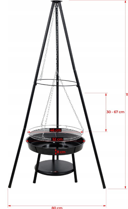 CHARCOAL GRILL GARDEN TRIPOD HEARTH CHROME HANGING GRATE 46CM Manufacturer no brand