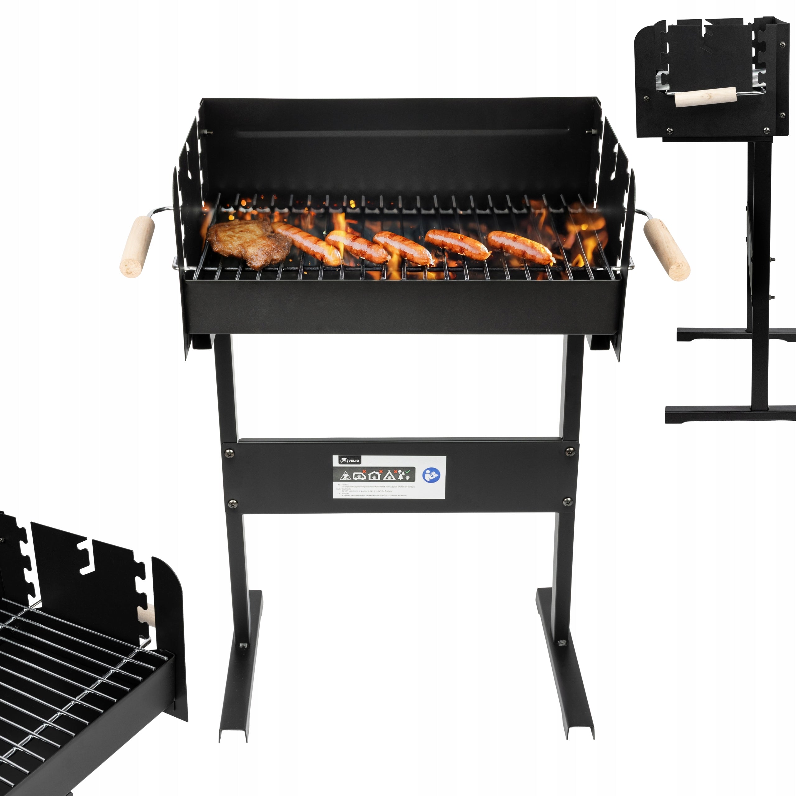 CHARCOAL GRILL GARDEN VELIO GRATE CHROME PLATED LARGE PORTABLE STEEL