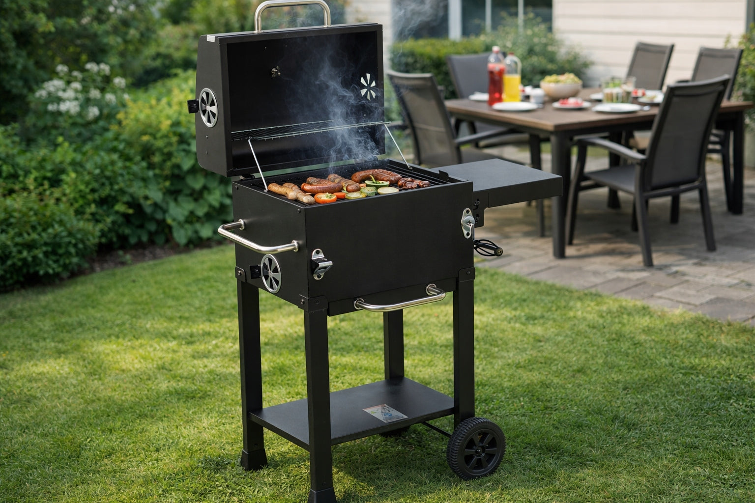 CHARCOAL GRILL GARDEN WHEEL COVER STEEL GRATE 39,5x29,5cm 2 SHELVES LUND Manufacturer code 99928