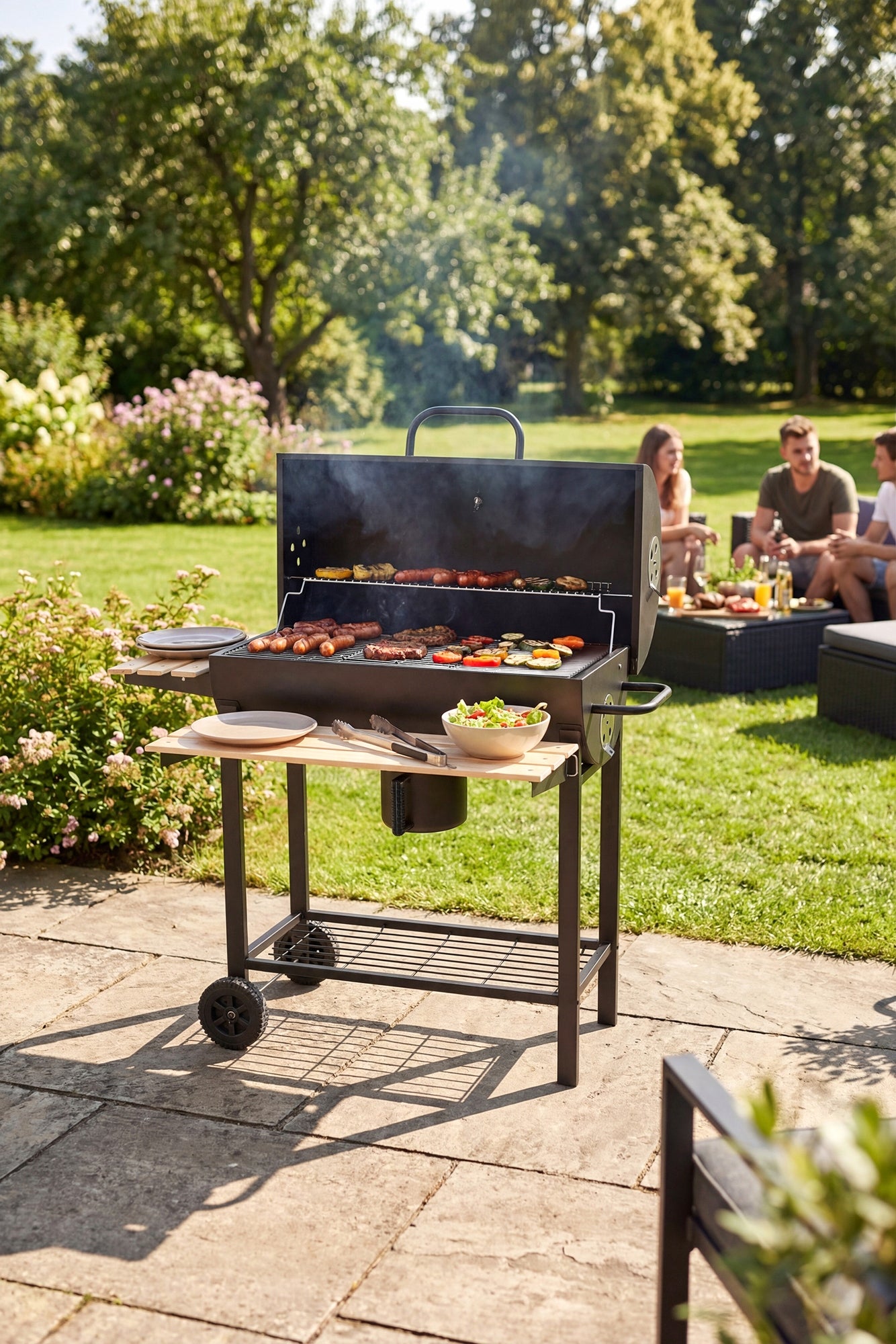 CHARCOAL GRILL Garden Barrel GRÖNER thermometer GRATE XXXL 71x37cm +FREEBIES Grate width 37 cm
