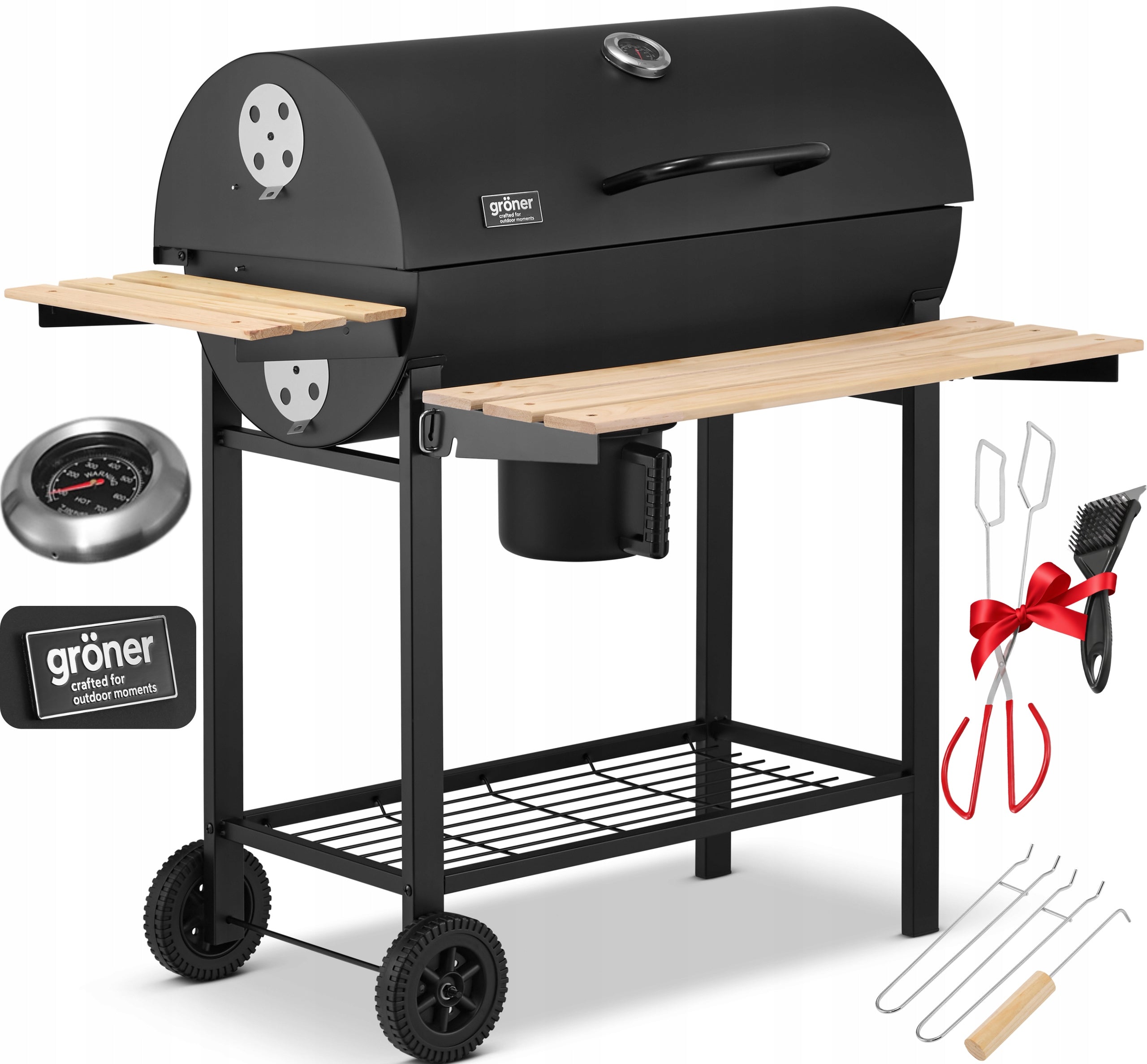CHARCOAL GRILL Garden Barrel GRÖNER thermometer GRATE XXXL 71x37cm +FREEBIES