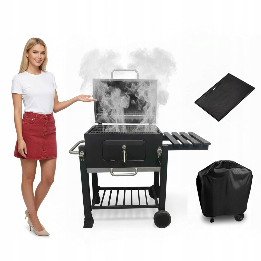 CHARCOAL GRILL LARGE GARDEN CAST IRON GRATE + CAST IRON PLATE + COVER