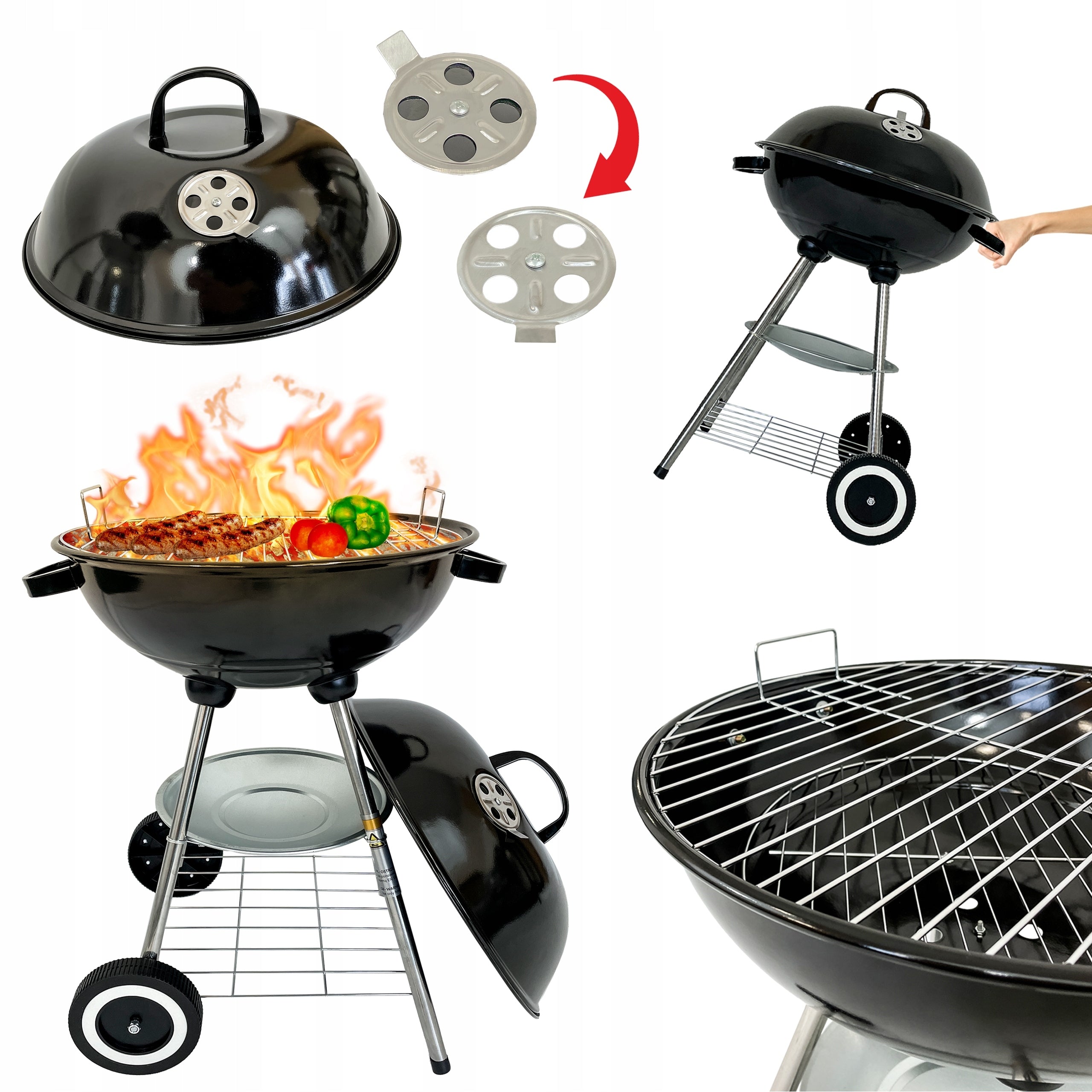 CHARCOAL GRILL LARGE ROUND WITH GARDEN COVER GRATE WITH GRATE PORTABLE Packaging status original