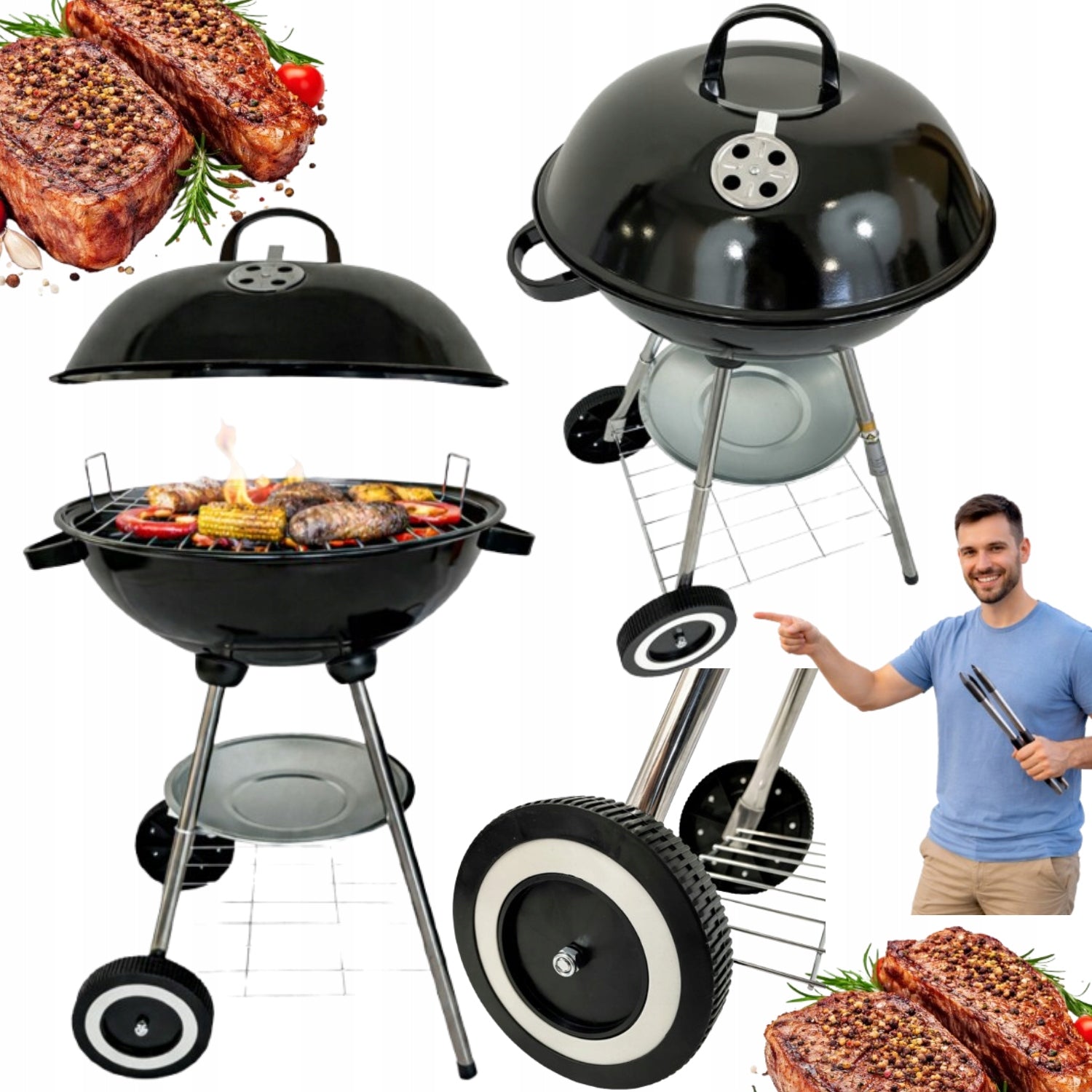 CHARCOAL GRILL LARGE ROUND WITH GARDEN COVER GRATE WITH GRATE PORTABLE