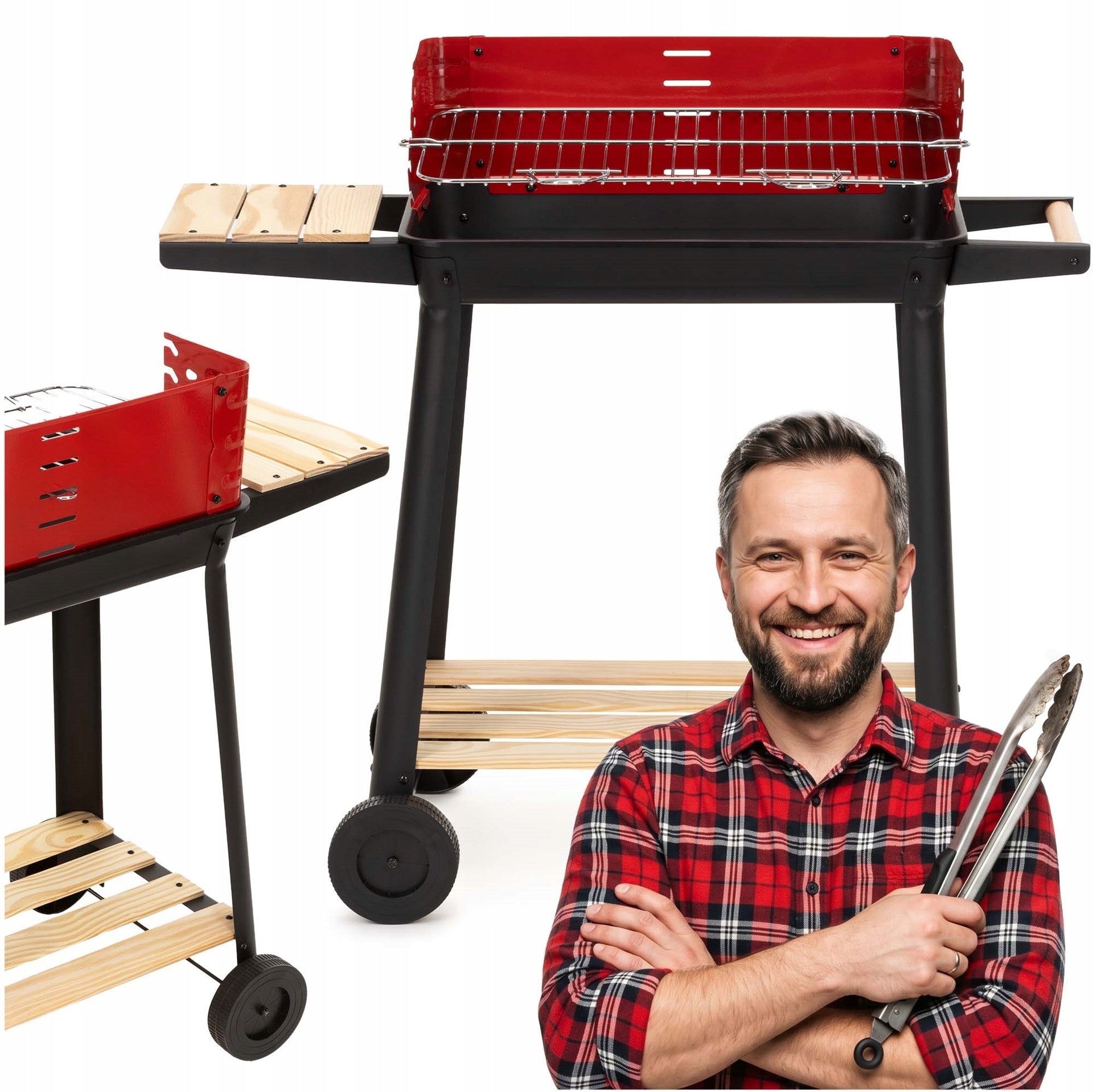 CHARCOAL GRILL PORTABLE GARDEN WITH WHEELS GRATE ADJUSTABLE 5 LEVELS BBQ Grill depth 41 cm