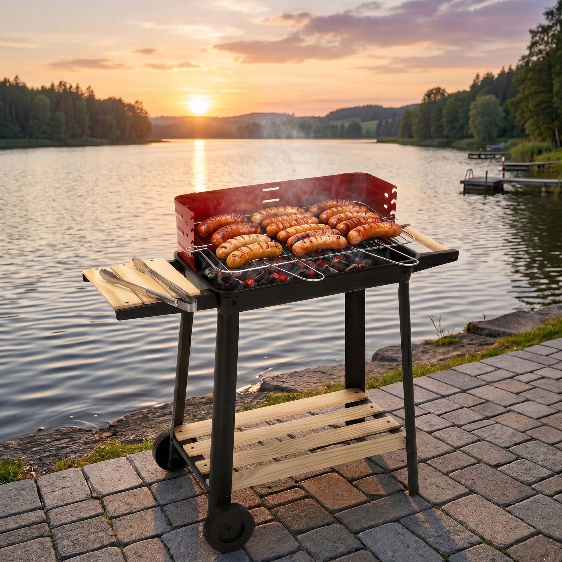 CHARCOAL GRILL PORTABLE GARDEN WITH WHEELS GRATE ADJUSTABLE 5 LEVELS BBQ Type portable