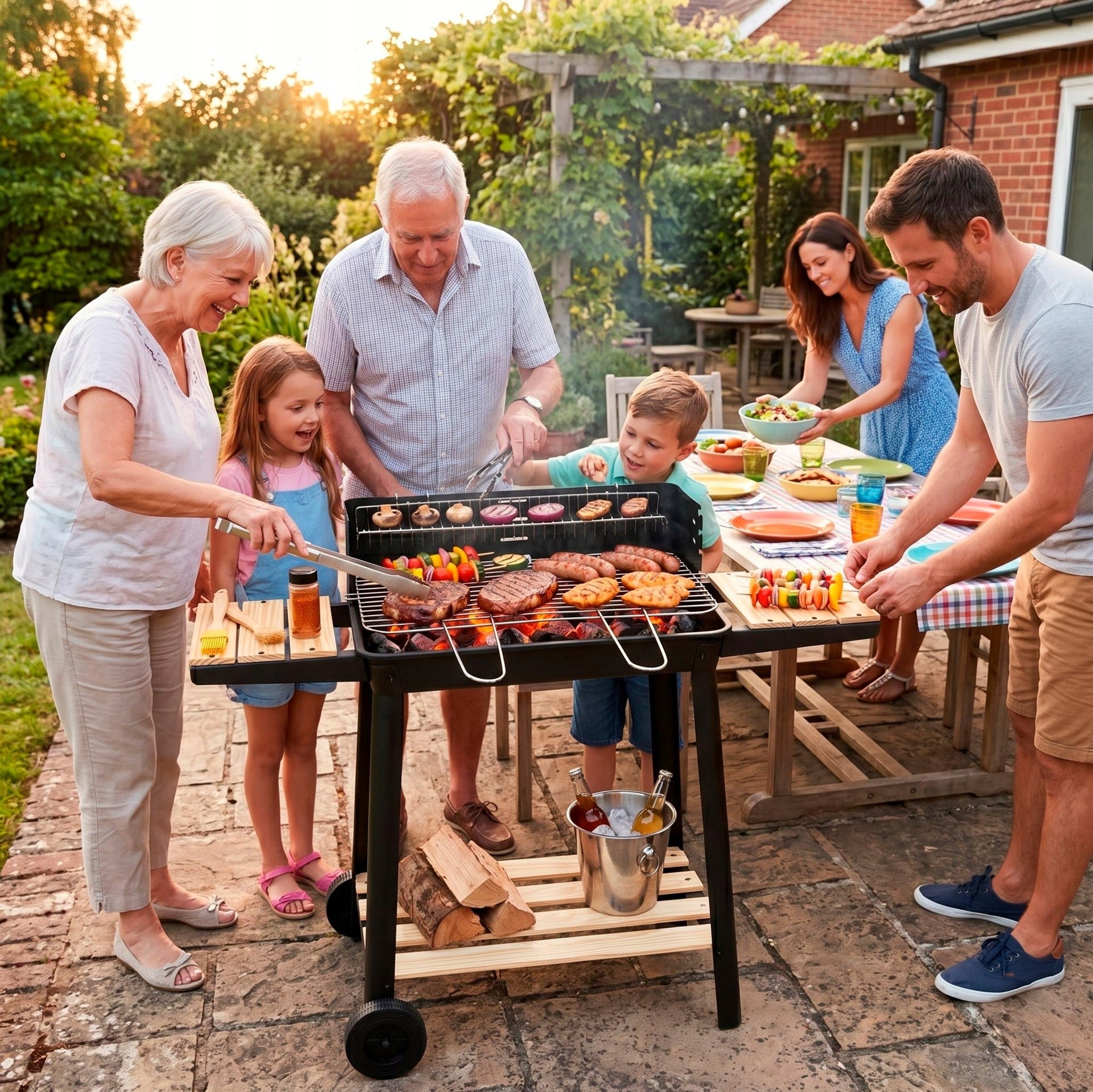 CHARCOAL GRILL PORTABLE GARDEN WITH WHEELS GRATE ADJUSTABLE SHELF SPIT BBQ Type portable