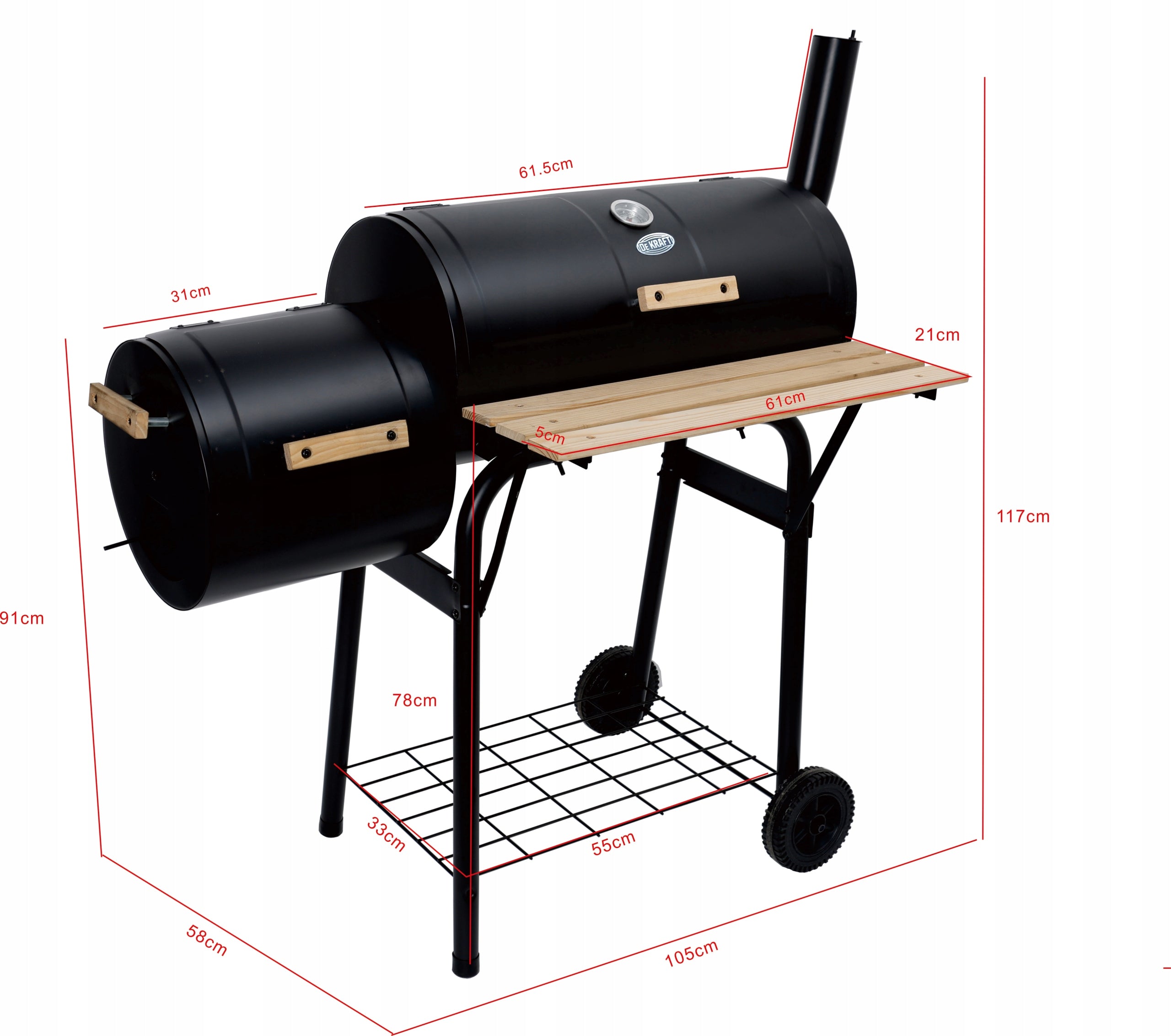 CHARCOAL GRILL SMOKEHOUSE DEKRAFT BBQ LARGE SOLID WITH THERMOMETER CHIMNEY SMOKER Manufacturer code BBQ0148
