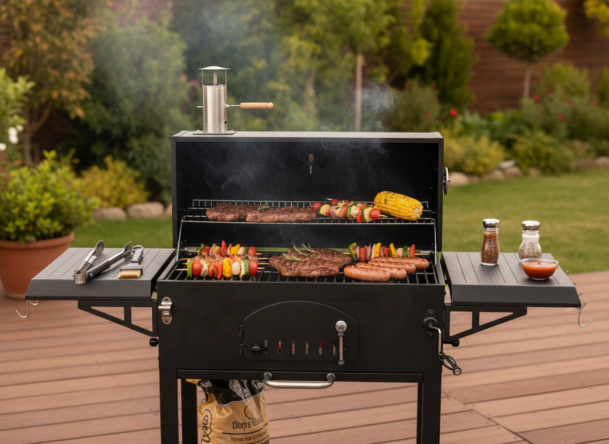 CHARCOAL GRILL "VULCANO" WITH LID, CAST IRON GRATE AND WHEELS WITH COUNTERTOP Manufacturer no brand