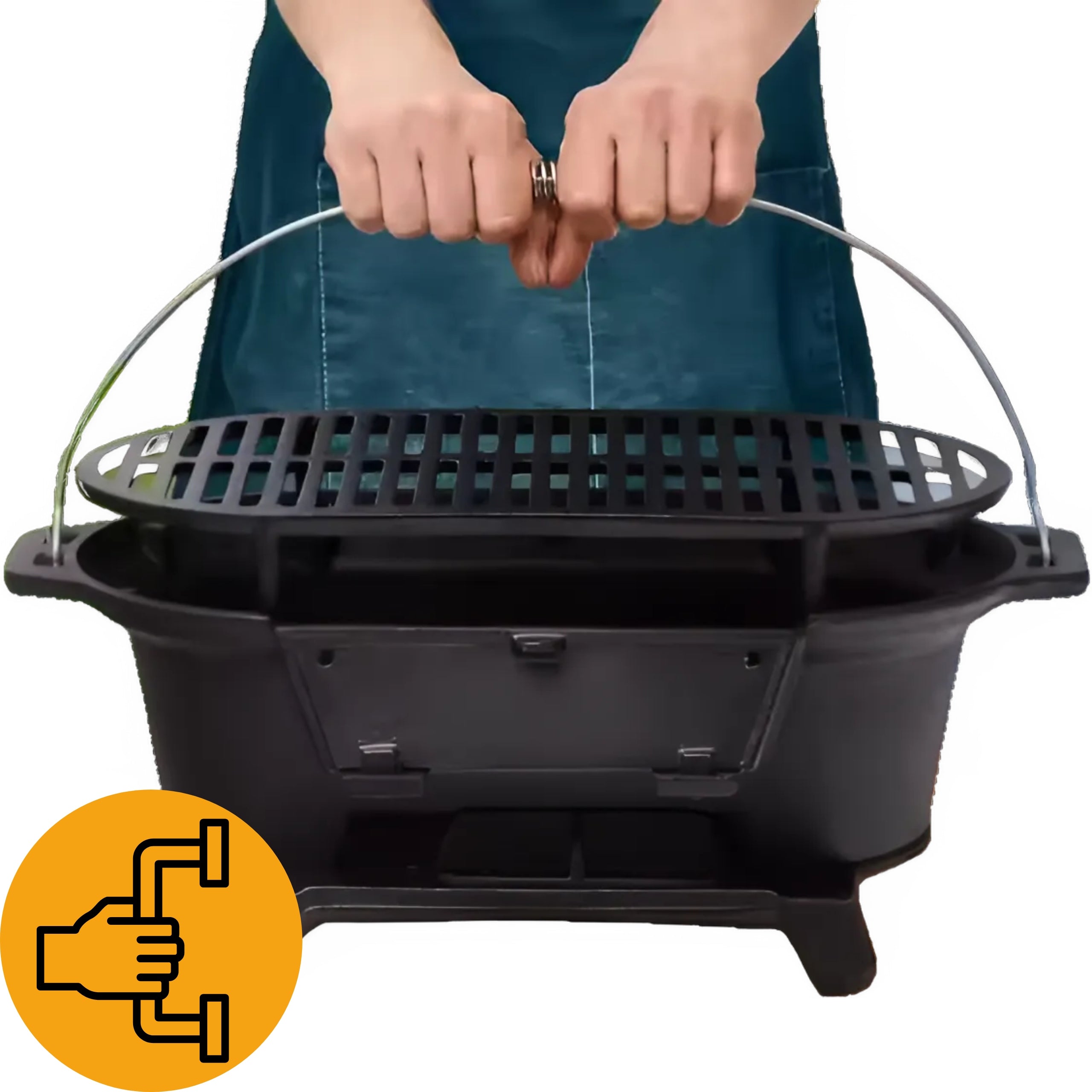 CHARCOAL GRILL WITH CAST IRON GRATE HIBACHI CAST IRON GARDEN GRILL 43cm x 23cm Grill depth 28 cm