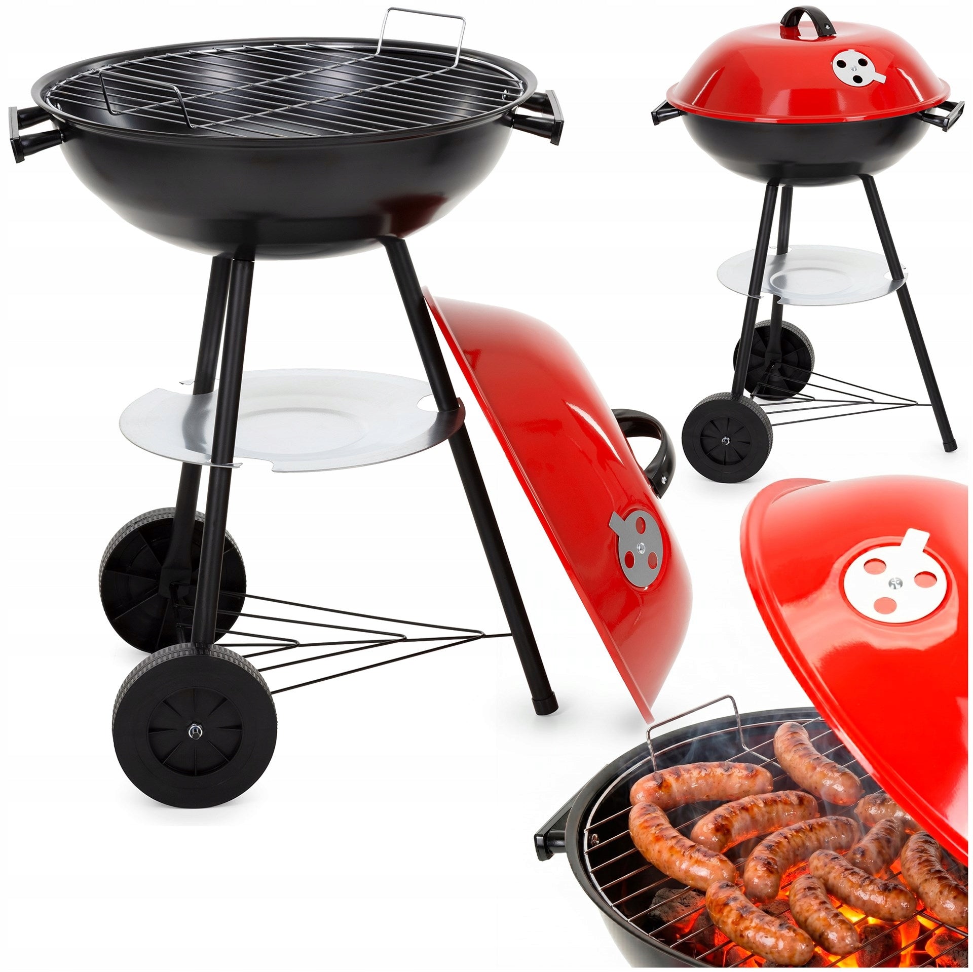 CHARCOAL GRILL WITH CASTER LID LOCKABLE GARDEN GRATE PORTABLE BBQ Grill depth 34 cm