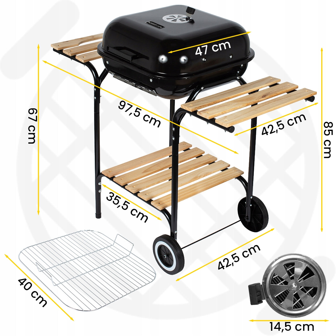 CHARCOAL GRILL WITH GARDEN COVER LARGE CHROME GRATE SHELF WHEELS BLOWER Manufacturer code Grill Węglowy 107658