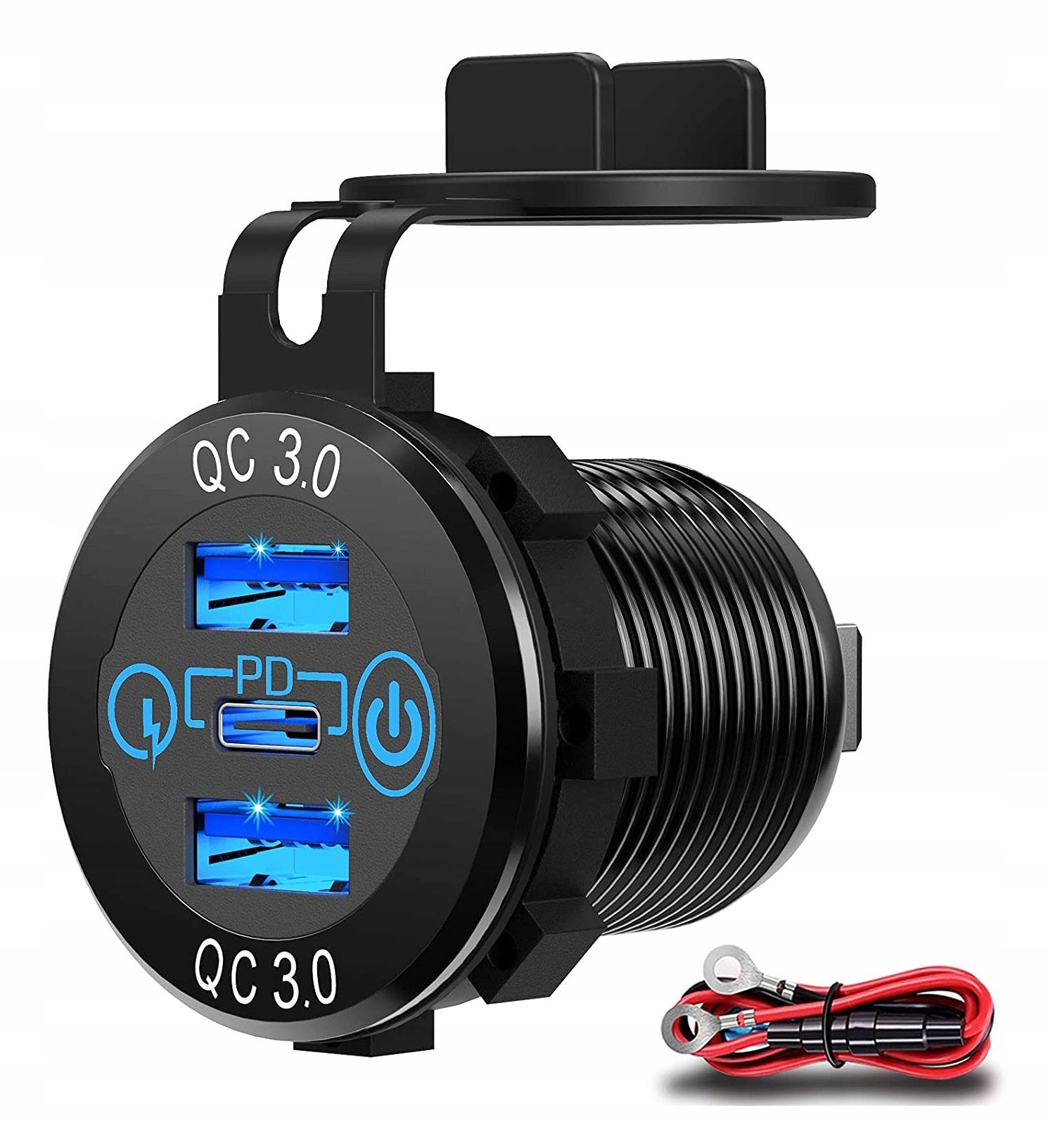 CHARGER VOLTMETER PANEL 2x USB QC3.0 + PD USB C 56W SWITCH 12V 24V