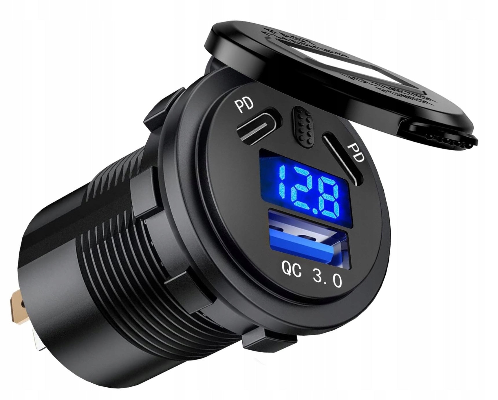 CHARGER VOLTMETER PANEL USB QC3.0 + 2x PD USB C 63W SWITCH 12V 24V