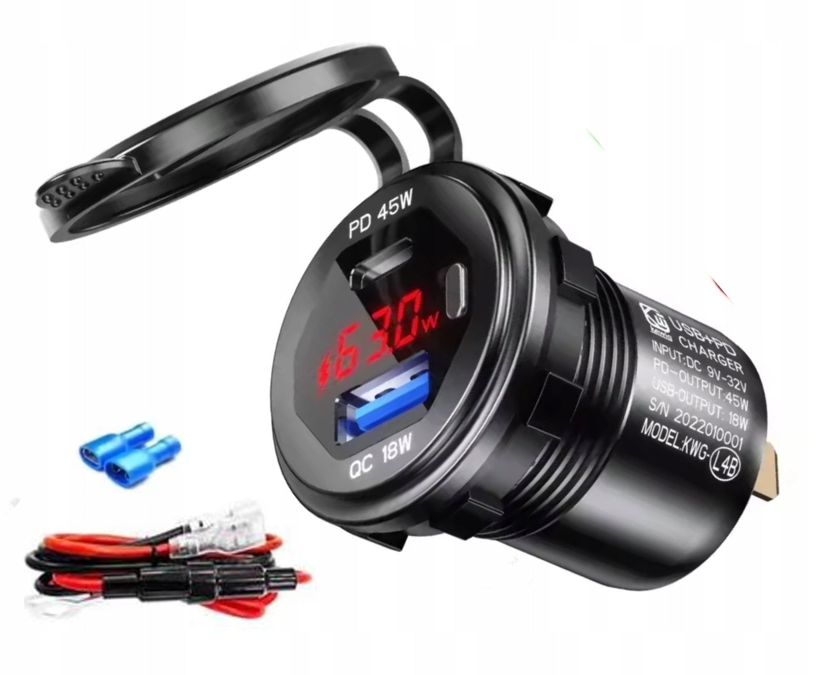 CHARGER VOLTMETER PANEL USB QC3.0 + PD USB C 63W SWITCH 12V 24V