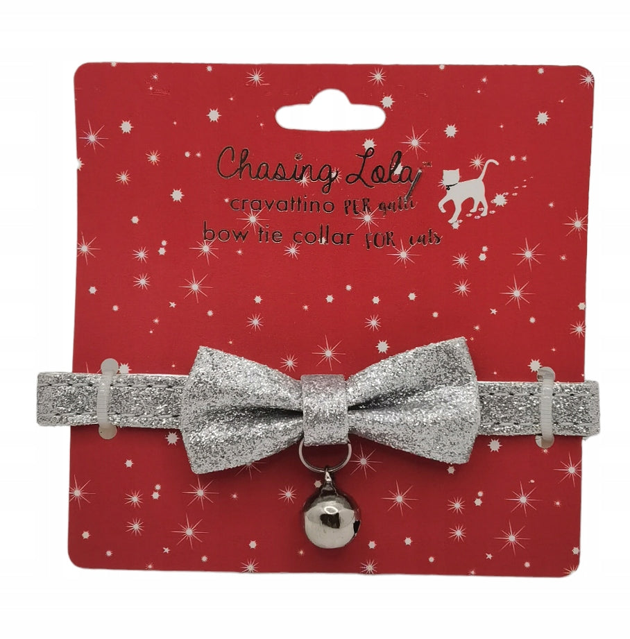 CHASING LOLA CHRISTMAS CAT COLLAR SILVER WITH BELL SANTA CLAUS