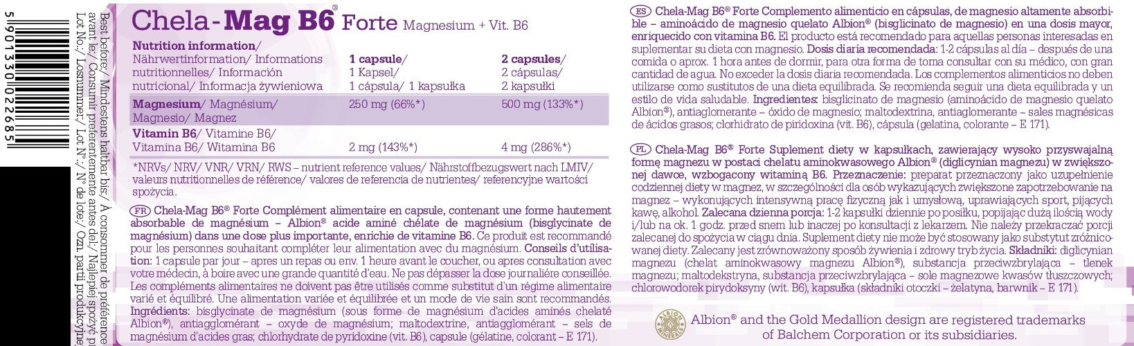 CHELA-MAG B6 FORTE MEGA CAPS 60 CAPSULES Basic ingredient magnesium