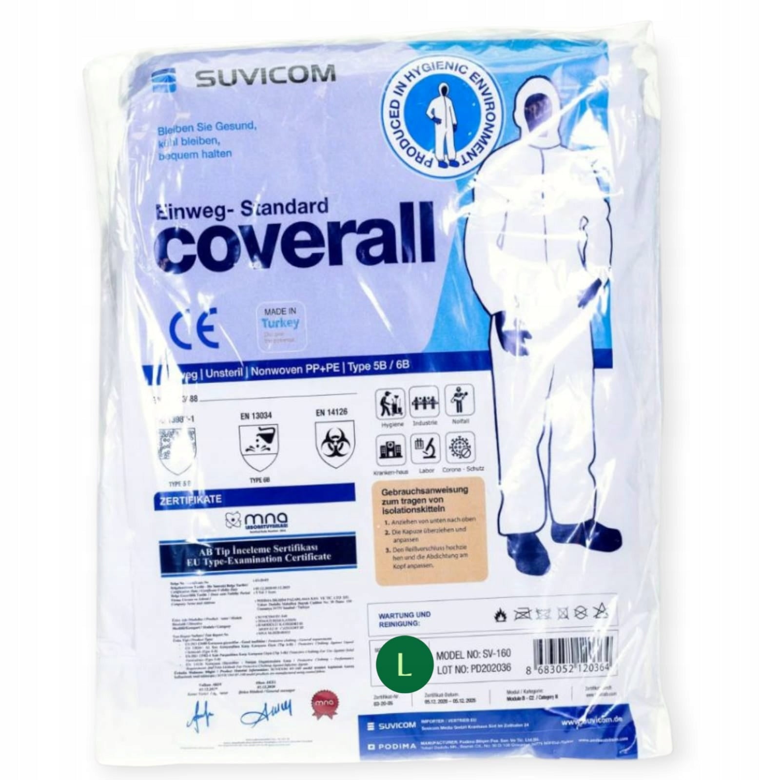 CHEMICAL PROTECTIVE SUIT"SUVICOM" SV160,type5/6 wool asbestos lacquer "L" EAN (GTIN) 8683052120357
