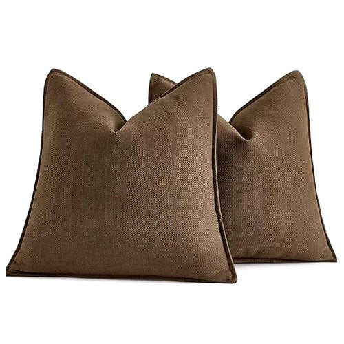 CHENILLE PILLOWCASES DARK BROWN ELEGANT FOR LIVING ROOM 2 PCS