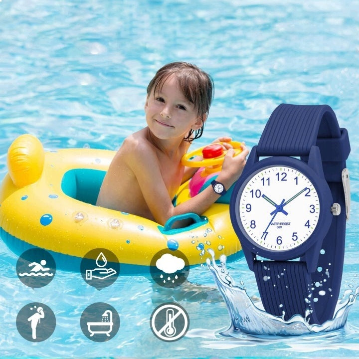 CHILDREN'S ANALOG WATCH BLUE 50M SILICONE LEARNING HOURS Packaging status original