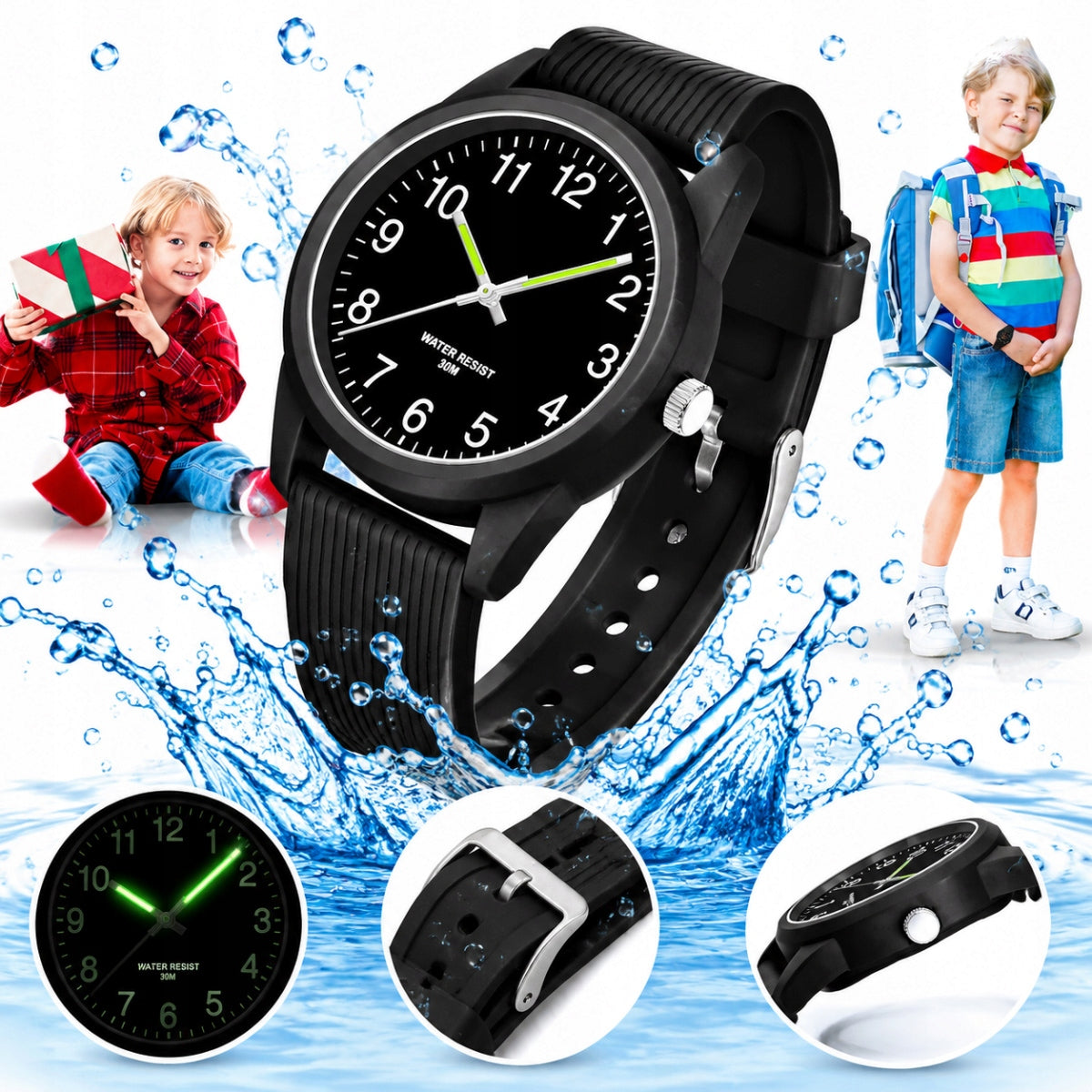 CHILDREN'S ANALOG WATCH WATERPROOF BACKLIT DIAL