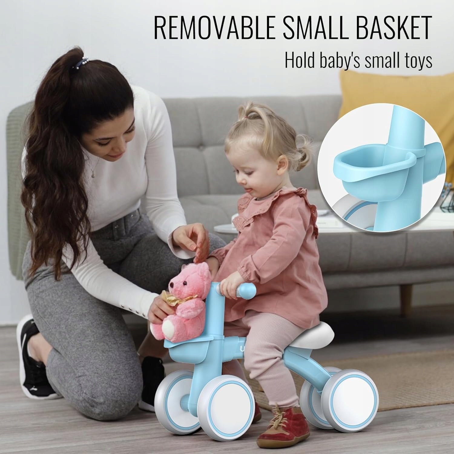 CHILDREN'S BALANCE BIKE 1+ RIDER WITH BASKET LIGHT BLUE Packaging status original