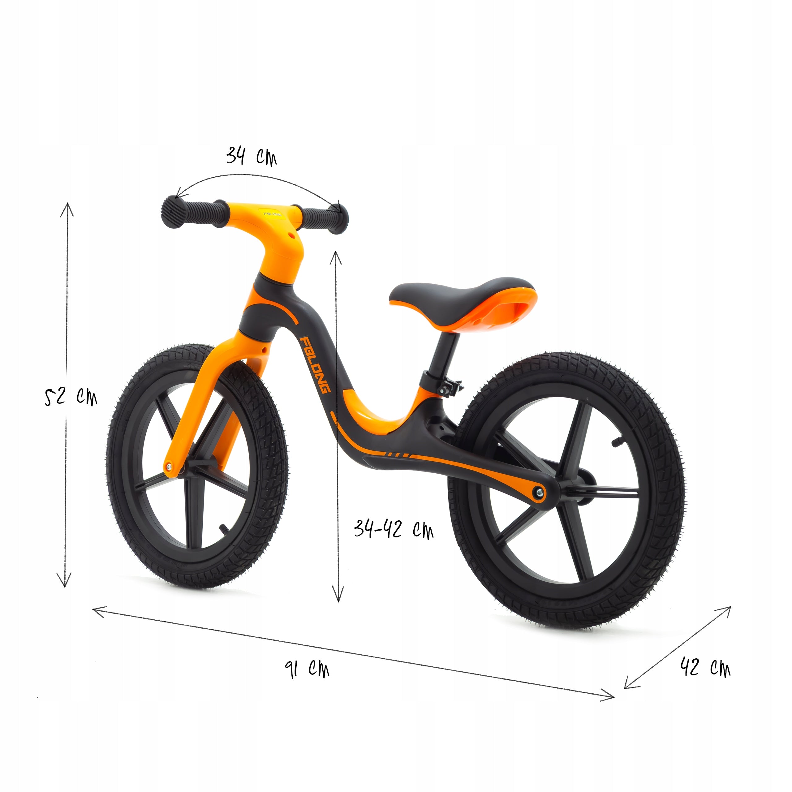 CHILDREN'S BALANCE BIKE 12 INCHES LIGHT RIDE FOR CHILDREN ORANGE Color black orange