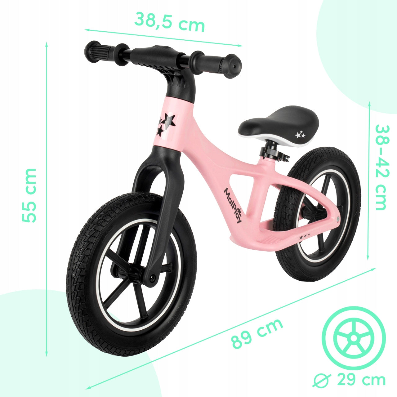 CHILDREN'S BALANCE BIKE FOR CHILDREN 2+ WHEELS 12" PU LIGHT 3,4KG NYLU PINK Packaging status original
