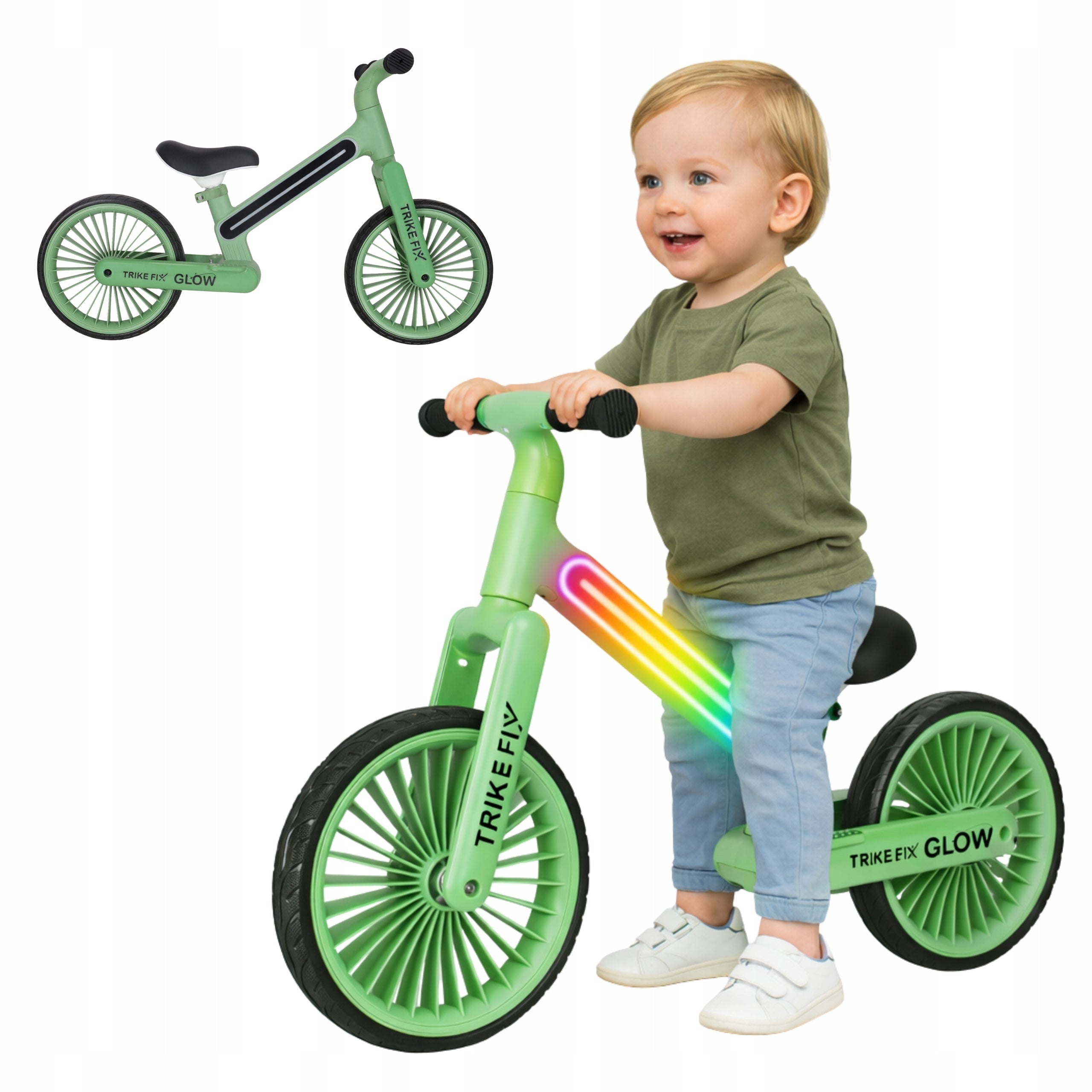 CHILDREN'S BALANCE BIKE TRIKE FIX GLOW LED GREEN LIGHTING FOR CHILDREN