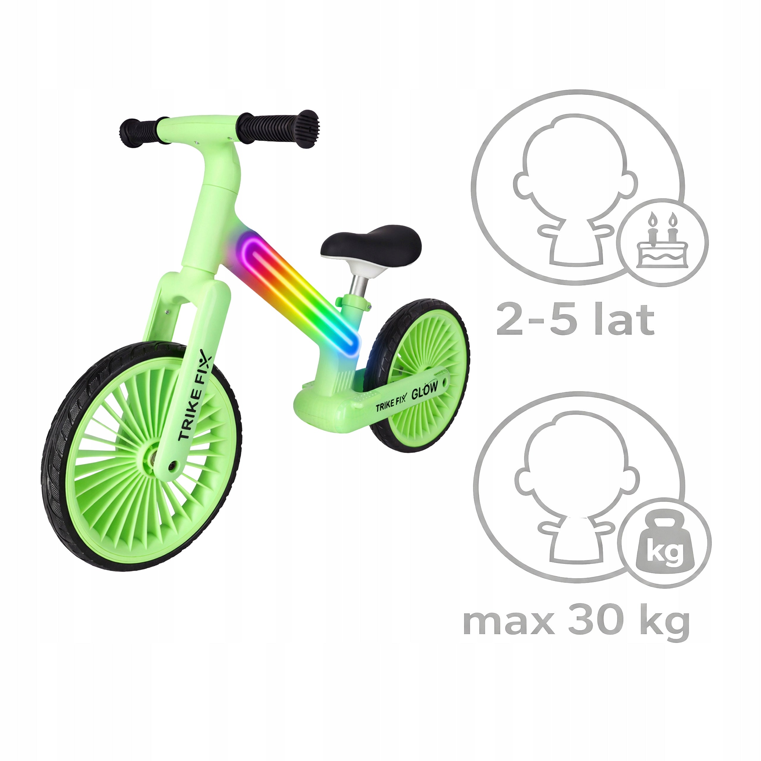 CHILDREN'S BALANCE BIKE TRIKE FIX GLOW LIGHTWEIGHT LED FRAME ADJUSTABLE NEON Frame other