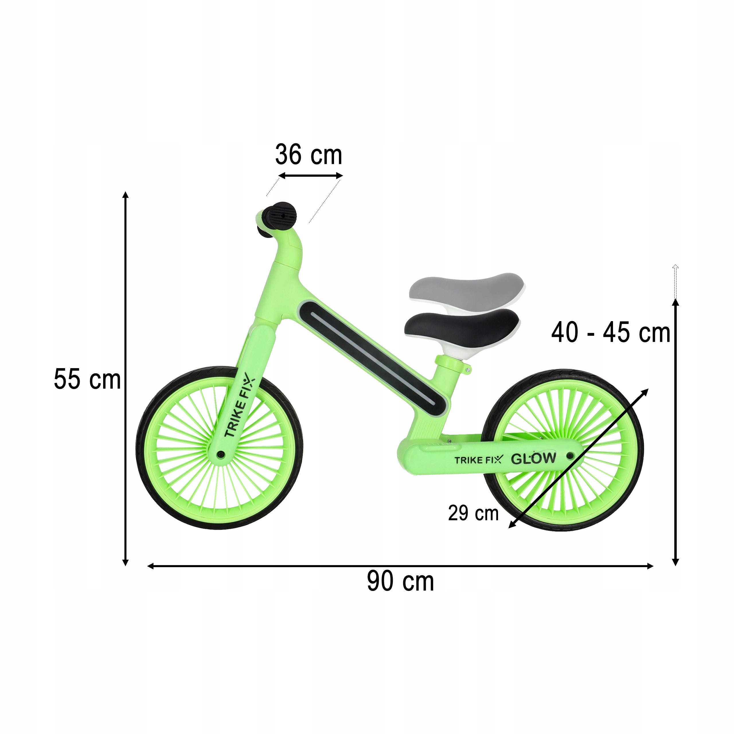 CHILDREN'S BALANCE BIKE TRIKE FIX GLOW LIGHTWEIGHT LED FRAME ADJUSTABLE NEON Wheel size in inches 12"