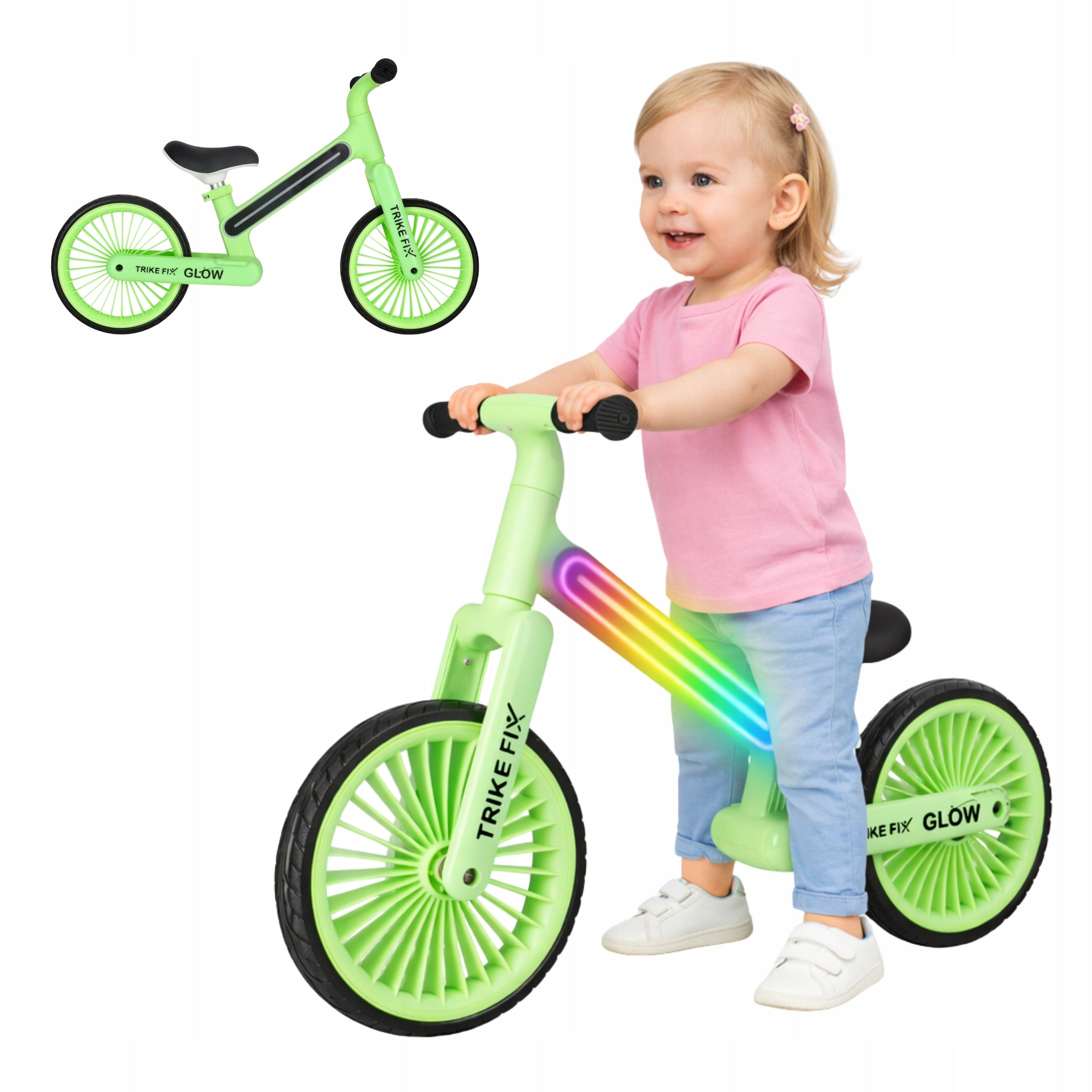CHILDREN'S BALANCE BIKE TRIKE FIX GLOW LIGHTWEIGHT LED FRAME ADJUSTABLE NEON