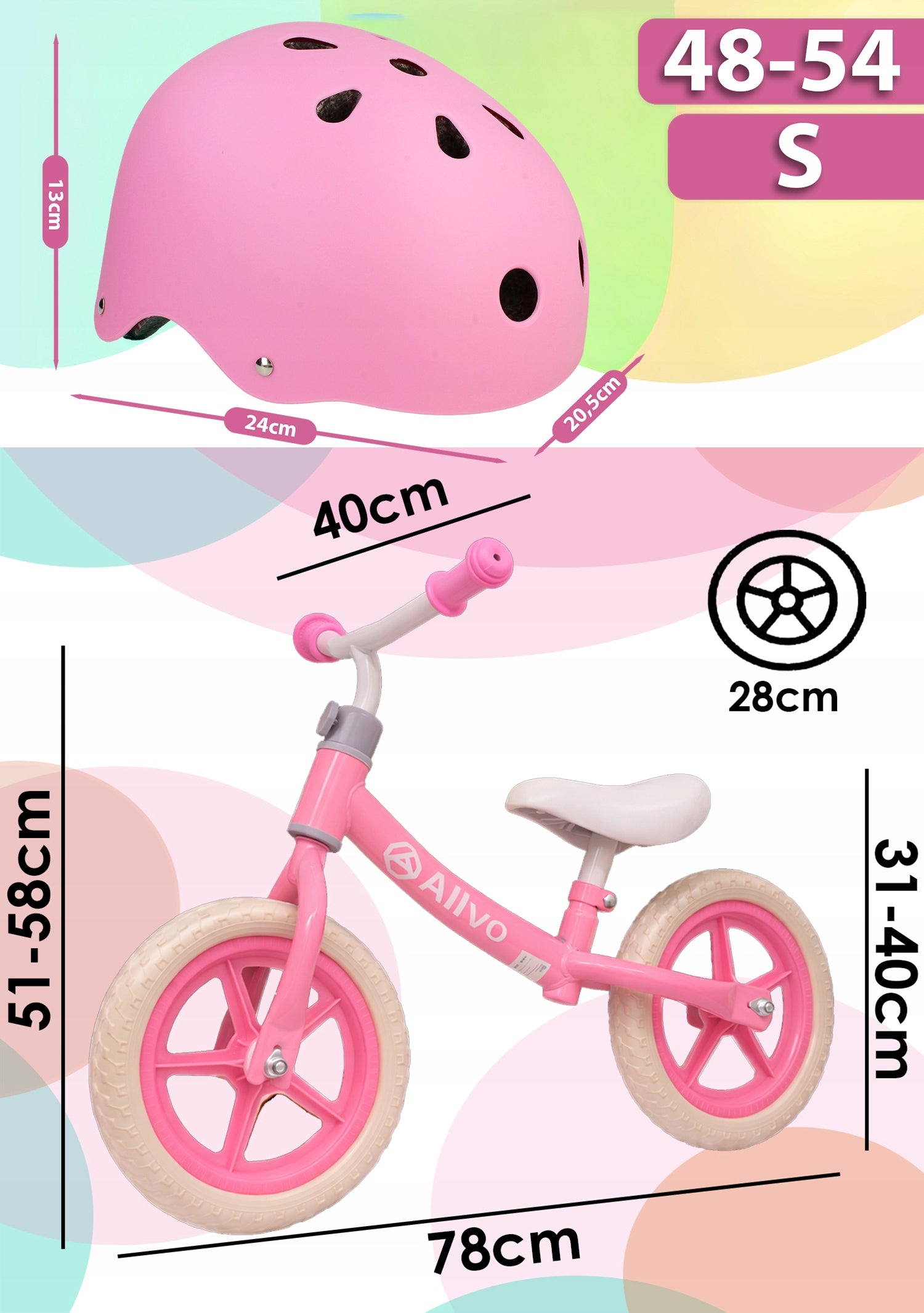 CHILDREN'S BALANCE BIKE for children EVA wheels 12'' to 35kg Lightweight + HELMET Color pink
