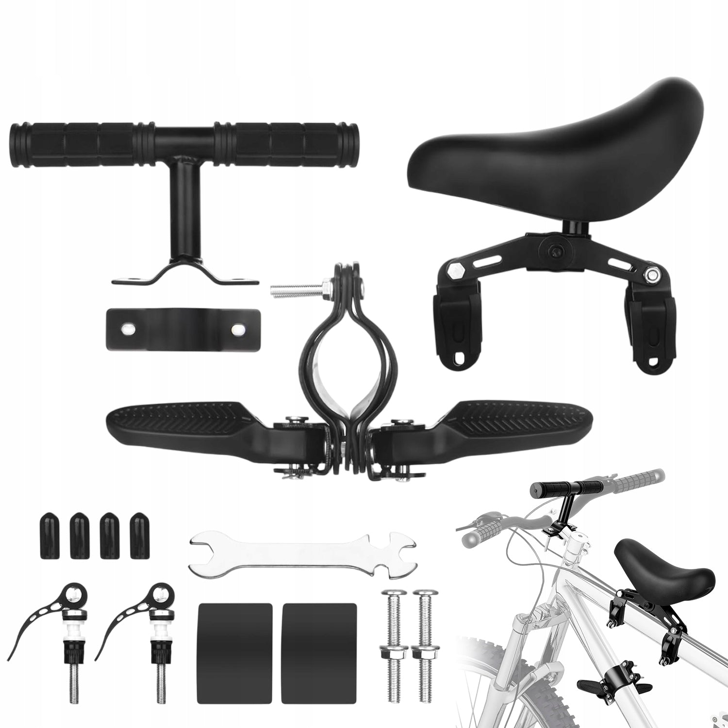 CHILDREN'S BICYCLE SEAT WITH HANDLEBAR GRIPS, FRONT SEATS